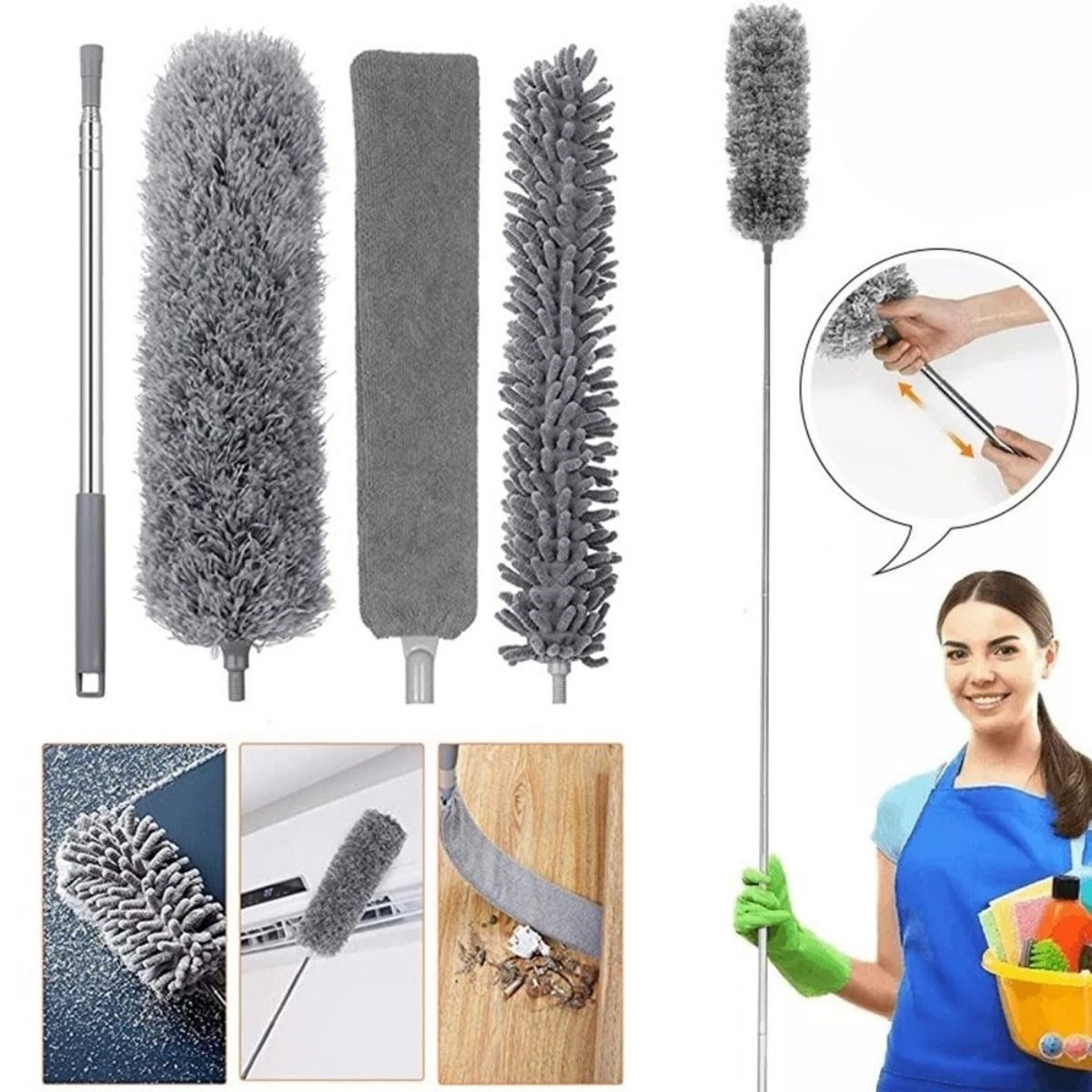 ANKAVERSE® Teleskopik 3'lü Çok Fonksiyonlu Mop Seti