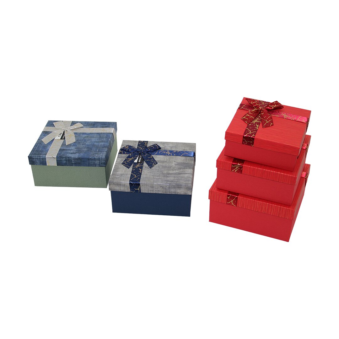 3PCS KARE ÇİZGİLİ MİX RENKLİ KARTON HEDİYE KUTUSU KURDELALI 19-17-15CM (5286)