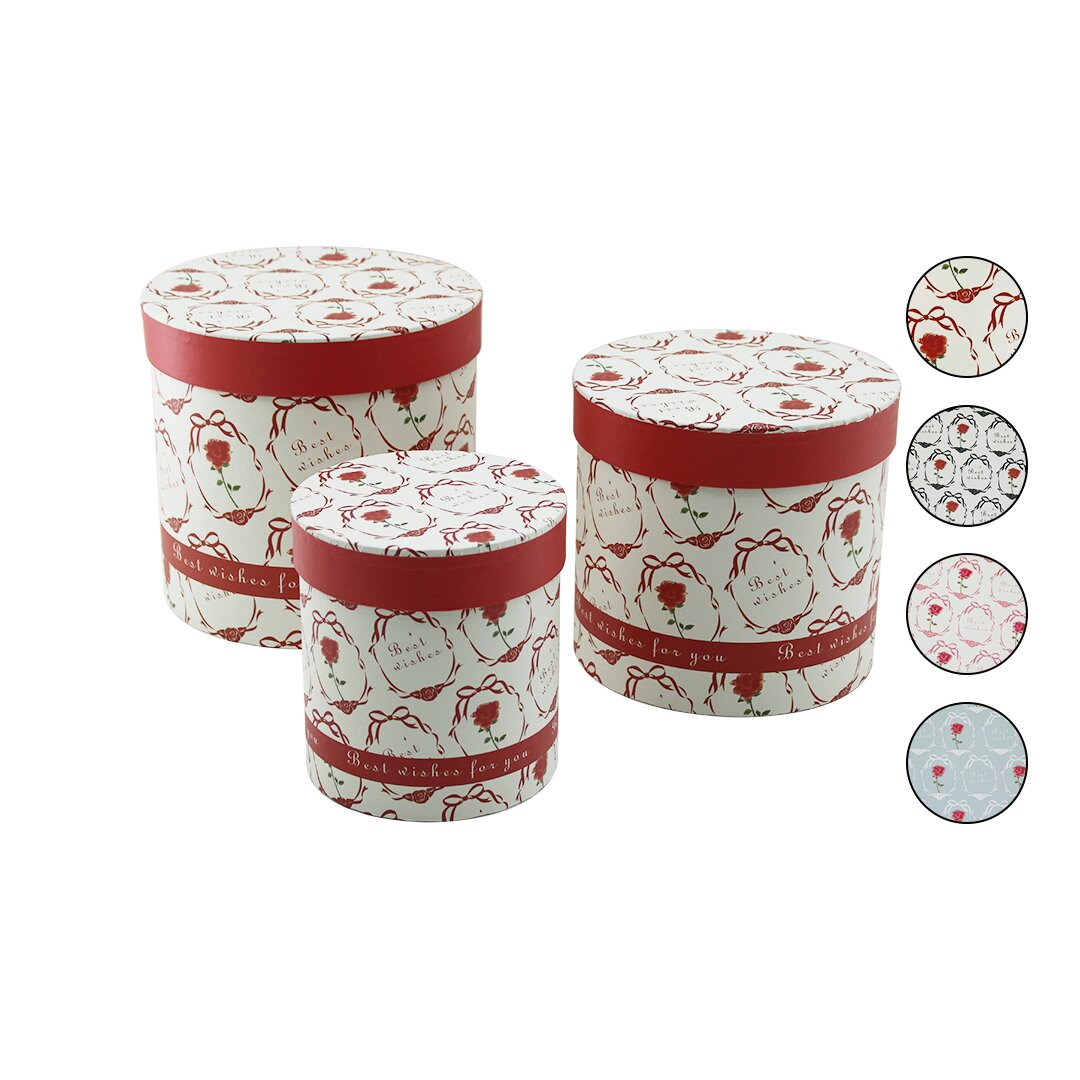 3PCS YUVARLAK ÇİÇEK DESENLİ - MİX RENKLİ KARTON HEDİYE KUTUSU 18-16-12CM (5286)