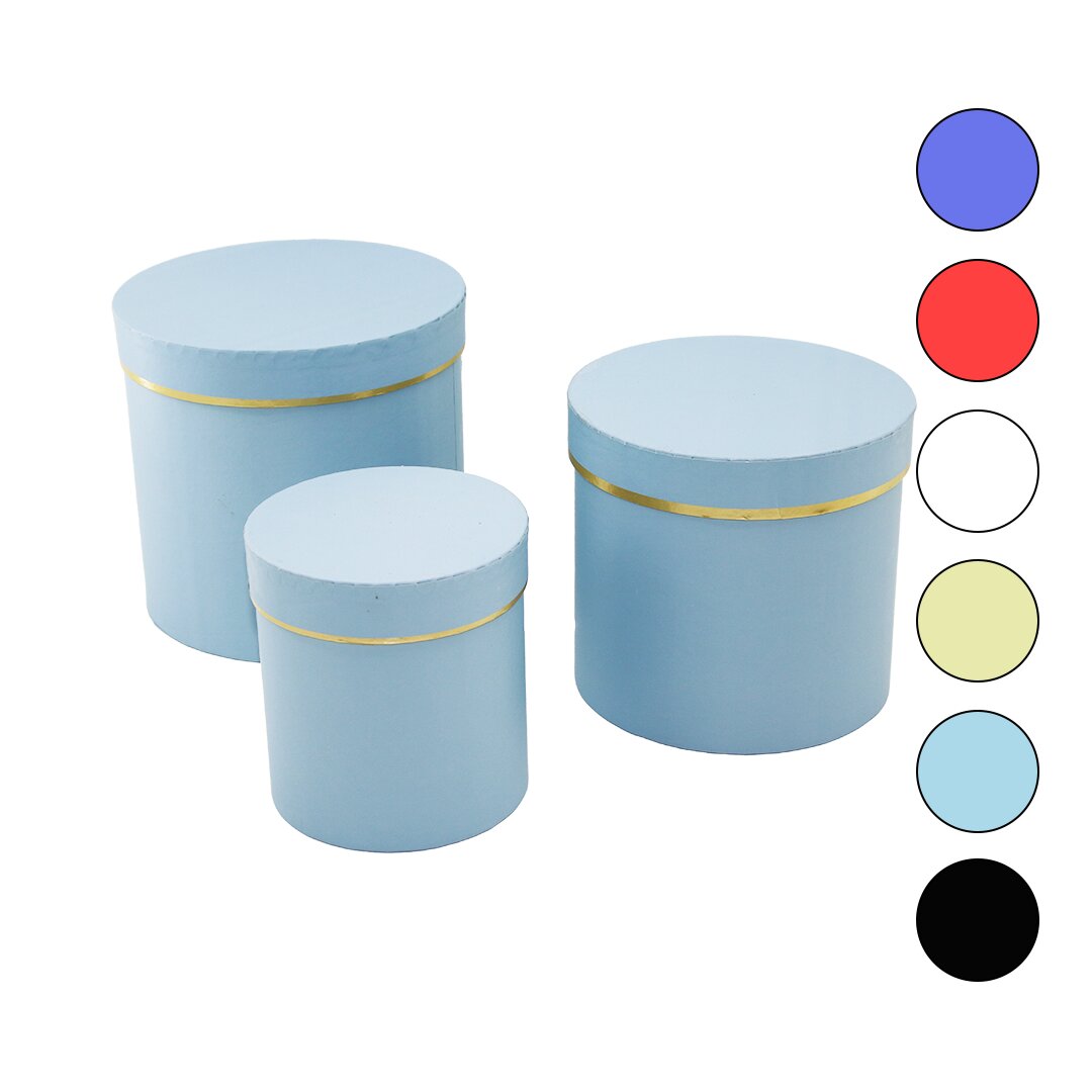 3PCS YUVARLAK MAT RENKLİ - DÜZ RENK KARTON HEDİYE KUTUSU 18-16-12CM (5286)