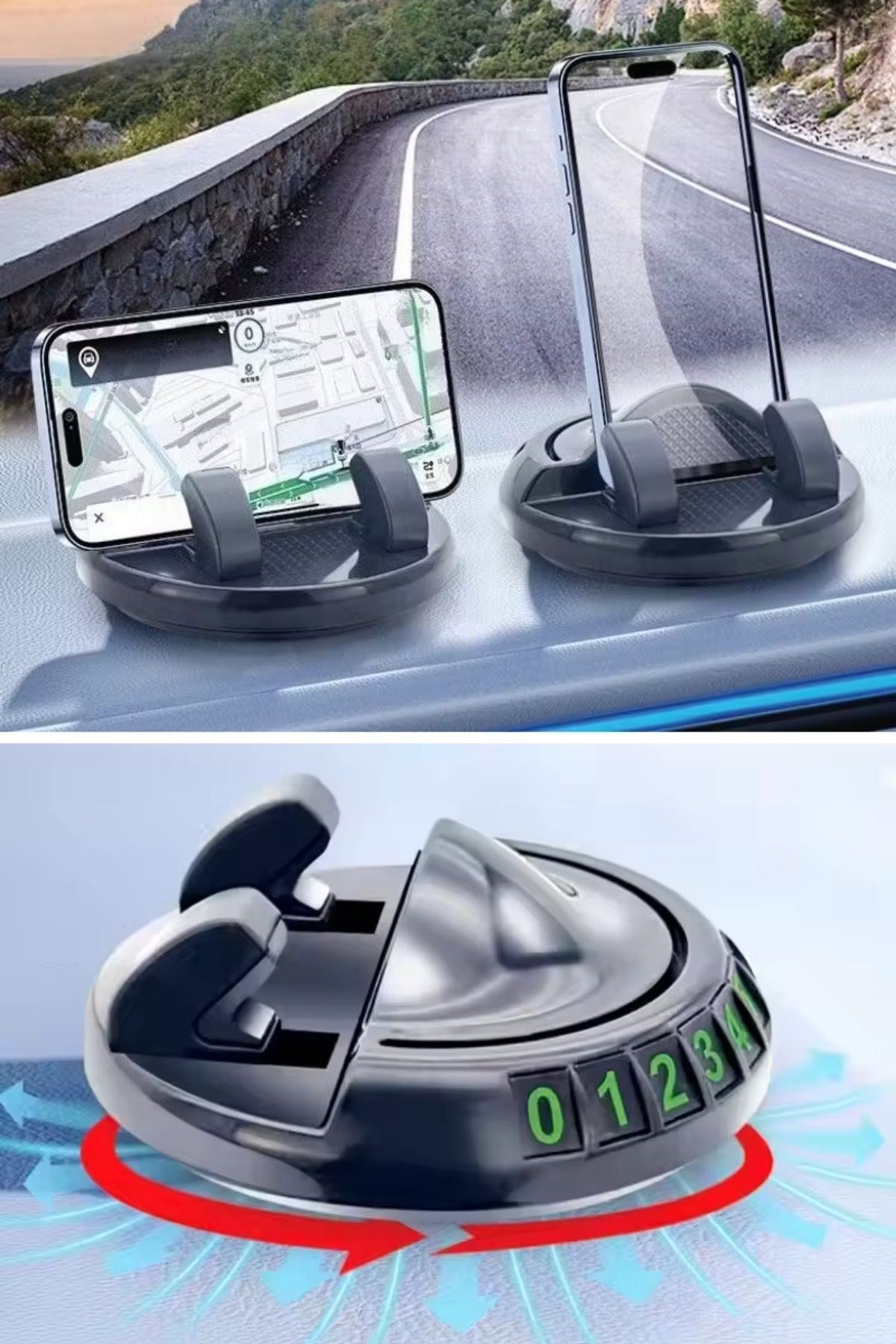 ANKAVERSE® Numaratörlü Güçlü Yapışkanlı 360 Derece Dönebilen Su Geçirmez Araç İçi Telefon Tutucu Plastik Aparat