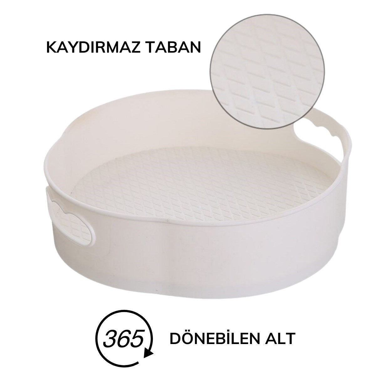 ANKAVERSE® 360 Derece Dönebilen Mekanizmalı Yuvarlak Tepsi Formlu Sunum ve Servis Organizer Tablası
