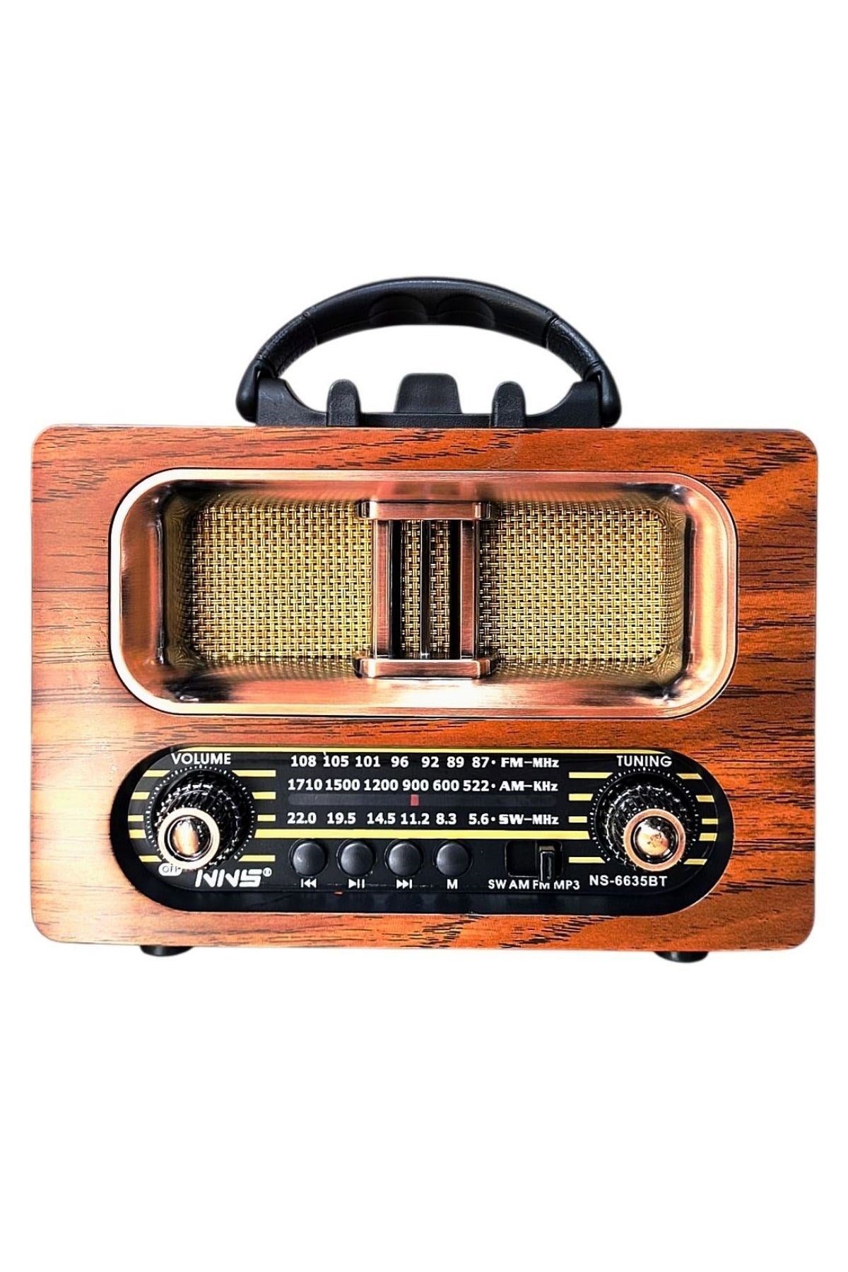 ANKAVERSE® Büyük Boy Retro, Nostaljik, Ahşap Tasarım Bluetooth Hoparlörlü, Şarjlı, Taşınabilir FM/AM Destekli Radyo NS-6635