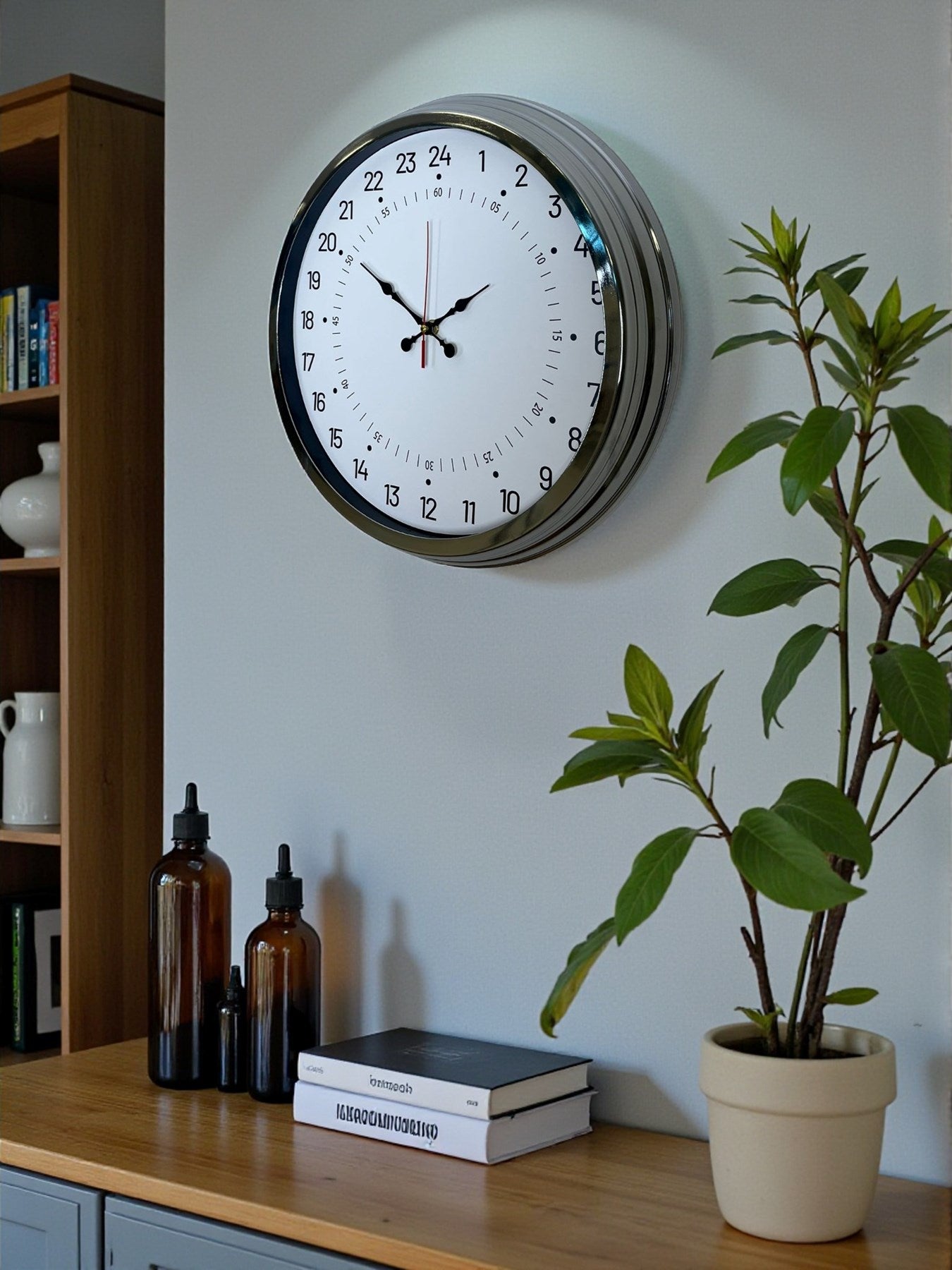 Zentime Krom 40 Cm Metal 24 Saat Göstergeli Özel Tasarım Duvar Saati