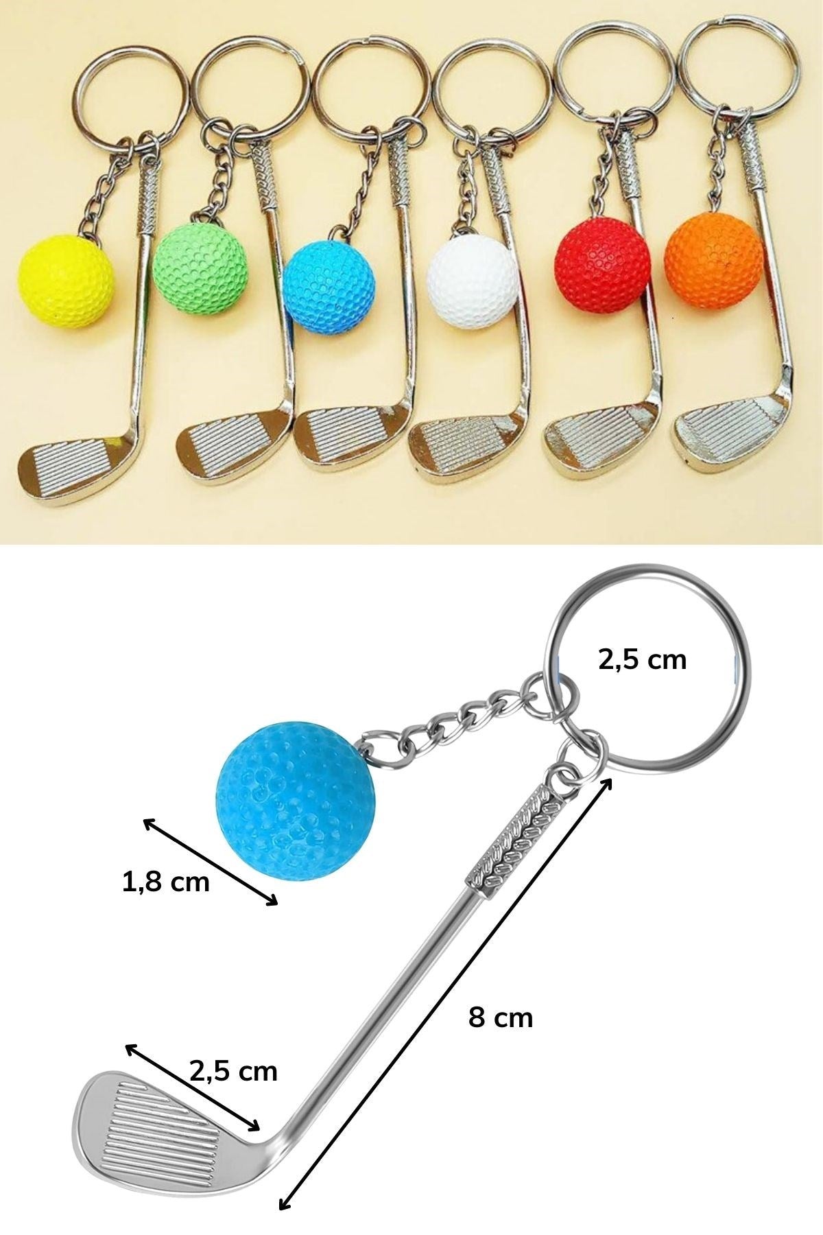 ANKAVERSE® Gerçekçi Golf Tasarımlı Şık Anahtarlık Kolye Çanta Süsü Golf Keychain