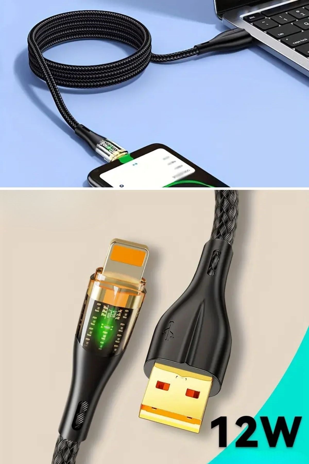 ANKAVERSE® Led Işık Uçlu Sağlam İp Kablolu USB to Lightning Hızlı Şarj Kablosu