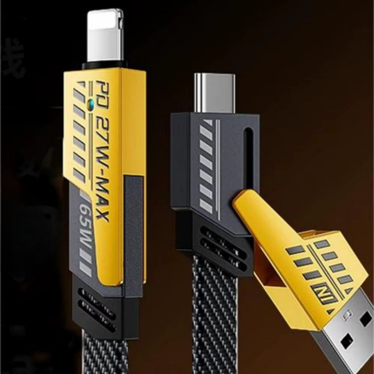 4in1 65W Hızlı Şarj Kablosu – Type-C to USB-A + Type-C to Lightning, 27W PD Destekli Çoklu Şarj Kablo (5286)