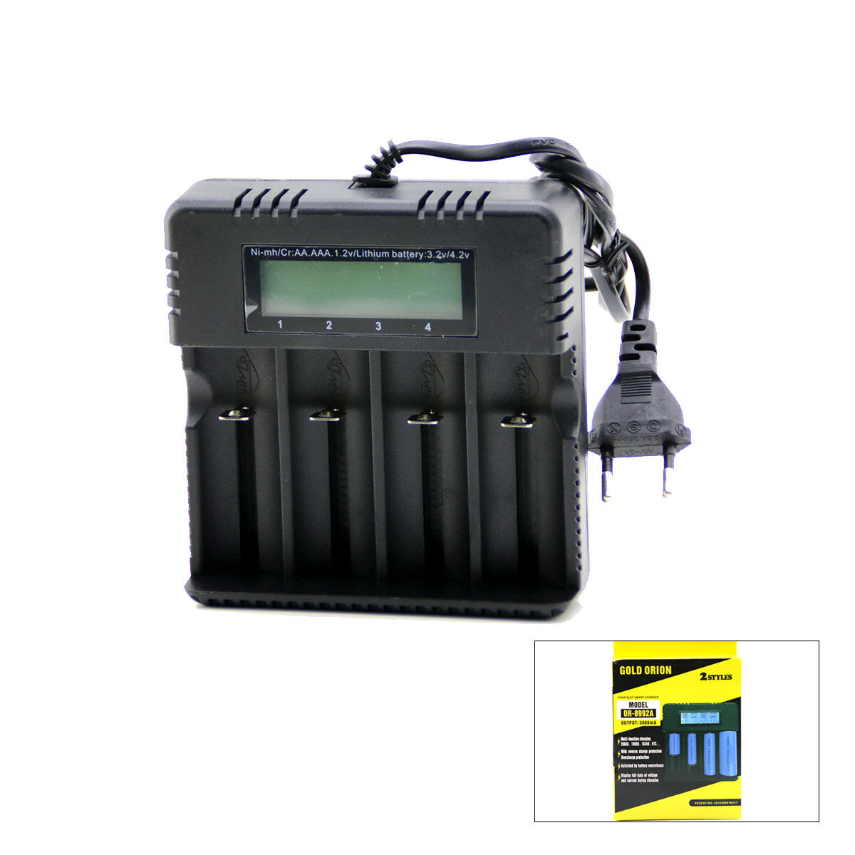 4LÜ PİL ŞARJ ALETİ 3000mA 4.2V FİŞLİ=AC 100-240V ETC - 26650 - 18650 - 16340 (5286)
