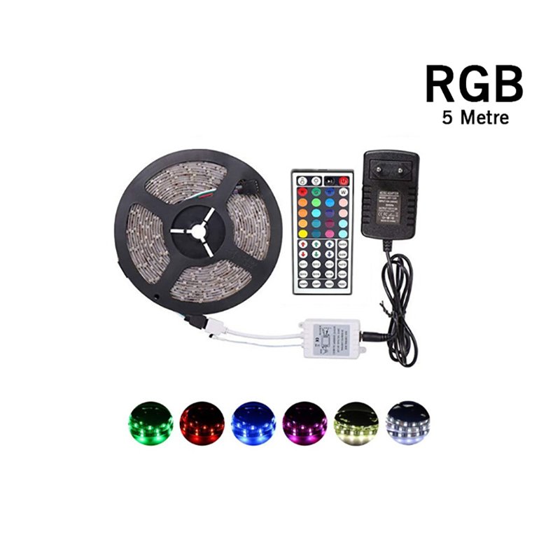5 Metre Rgb Şerit Led Seti-İç ve Dış Mekan Silikonlu-Tak Çalıştır (5286)