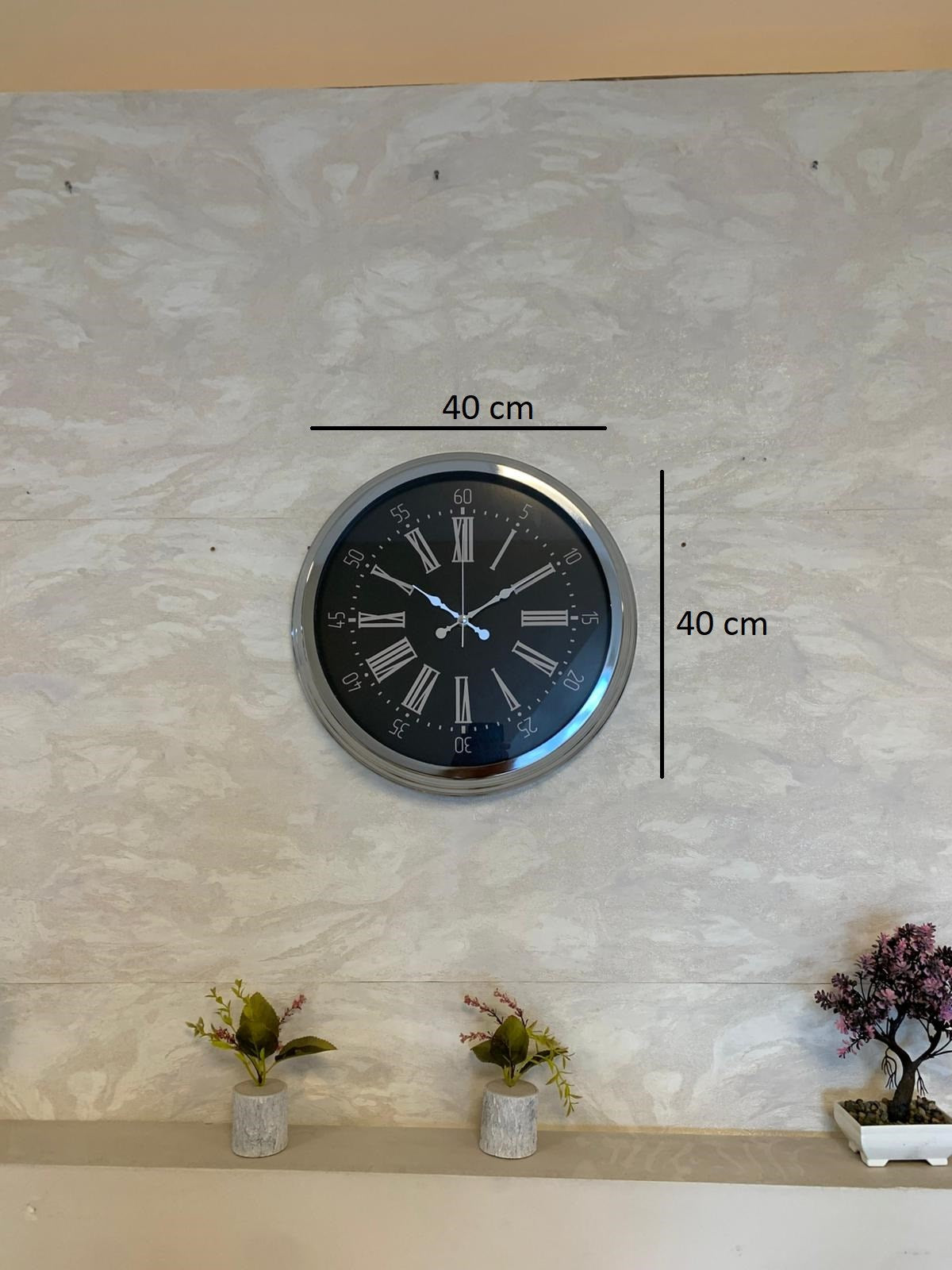 Zentime Krom Roma Rakamlı 40 Cm Metal Modern Duvar Saati