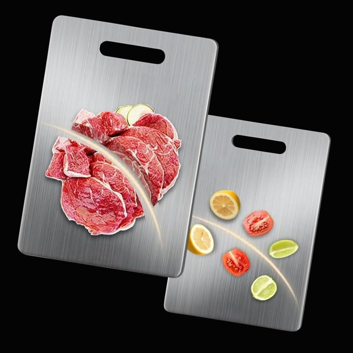 ANKAVERSE® 2 Boy Paslanmaz Çelik Leke Tutmaz,Kırılmaz,Antibakteriyel,Elde ve Bulaşık Makinesinde Yıkanabilen Meyve,Sebze,Et,Tavuk Kesim Panosu