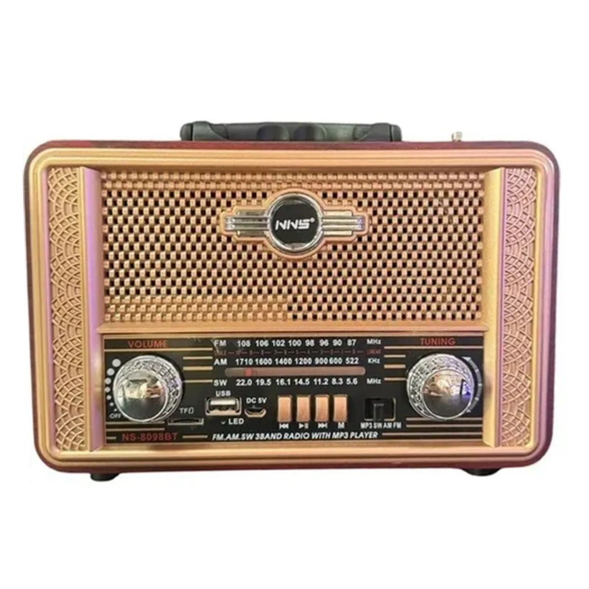 ANKAVERSE® Retro, Nostaljik, Ahşap Tasarım Bluetooth Hoparlörlü, Şarjlı, Taşınabilir Otantik Tasarımlı FM/AM Destekli Radyo NS8098