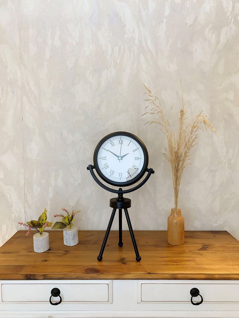 Siyah Metal Mini Tripod Retro Masa Saati 45×26 cm