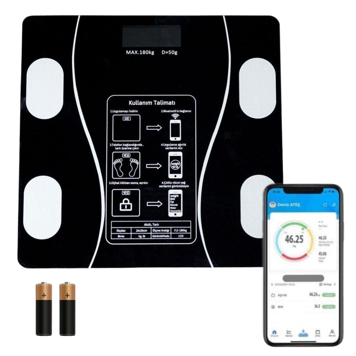 ANKAVERSE® Dijital Baskül Yağ Ölçer Fonksiyonlu Akıllı Baskül Bluetooth Bağlantılı Tartı