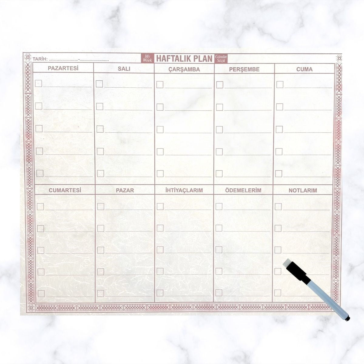 ANKAVERSE® Şeffaf Yapışkanlı Haftalık Planlayıcı (40x50 cm)