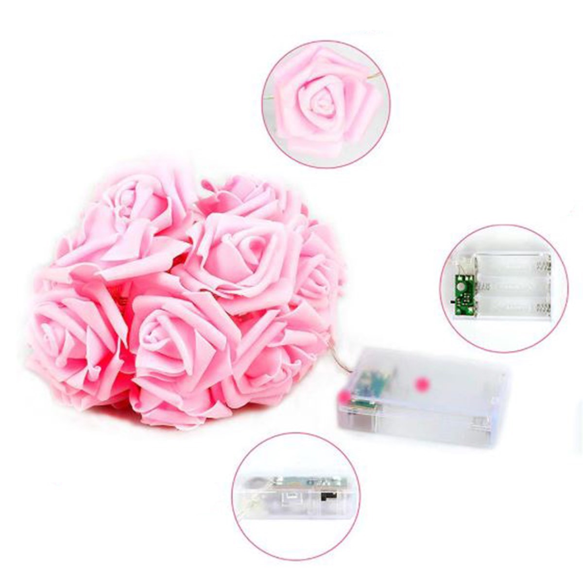 ANKAVERSE® Yapay Gül Tasarımlı Dekoratif Led Işık Gül Detaylı Led Işık Pilli (20 Gül)