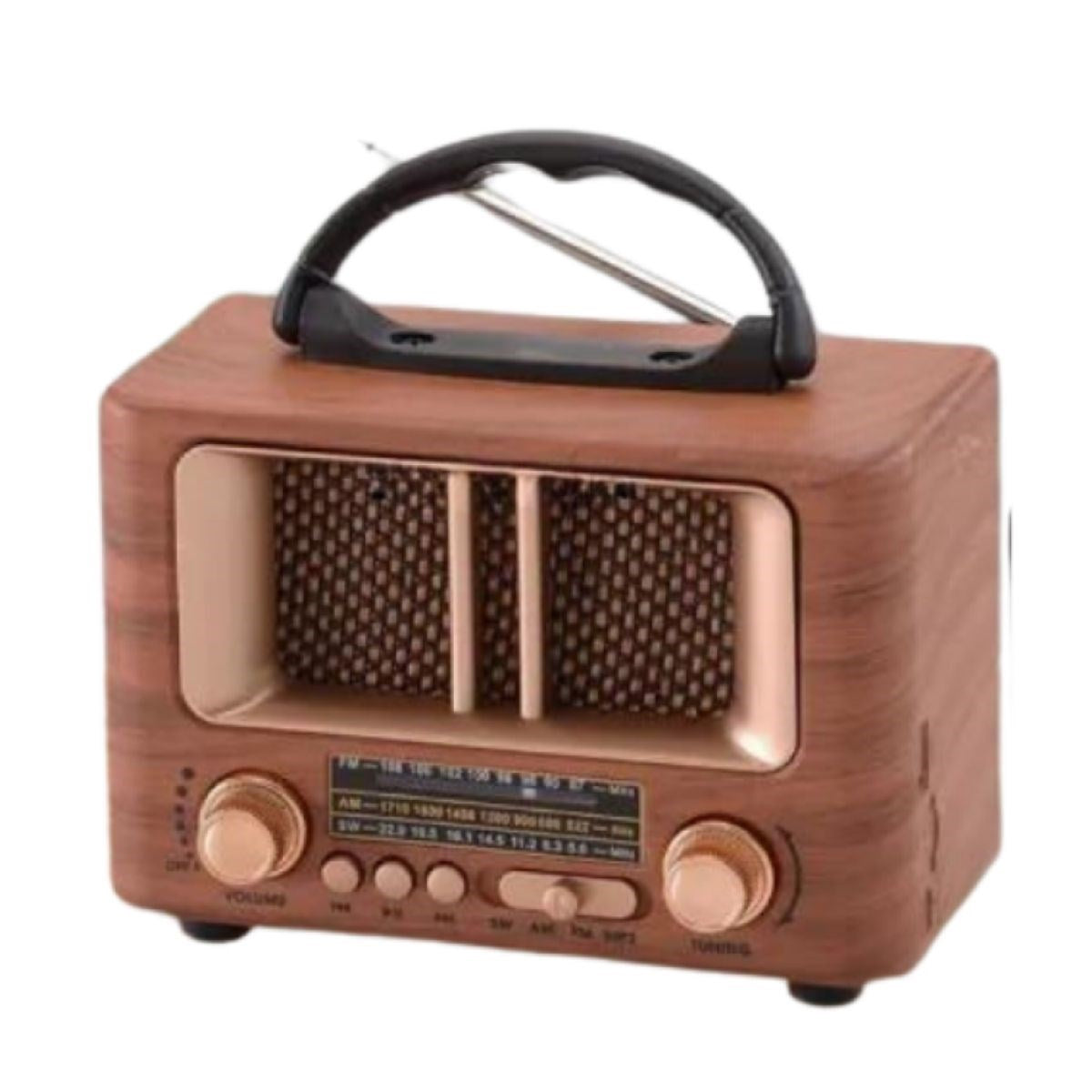 ANKAVERSE® Küçük Mini Boy Retro Ahşap Tasarım Bluetooth Hoparlörlü Radyo - FM/AM Destekli, Şarjlı ve Taşınabilir Radyo NS-8108