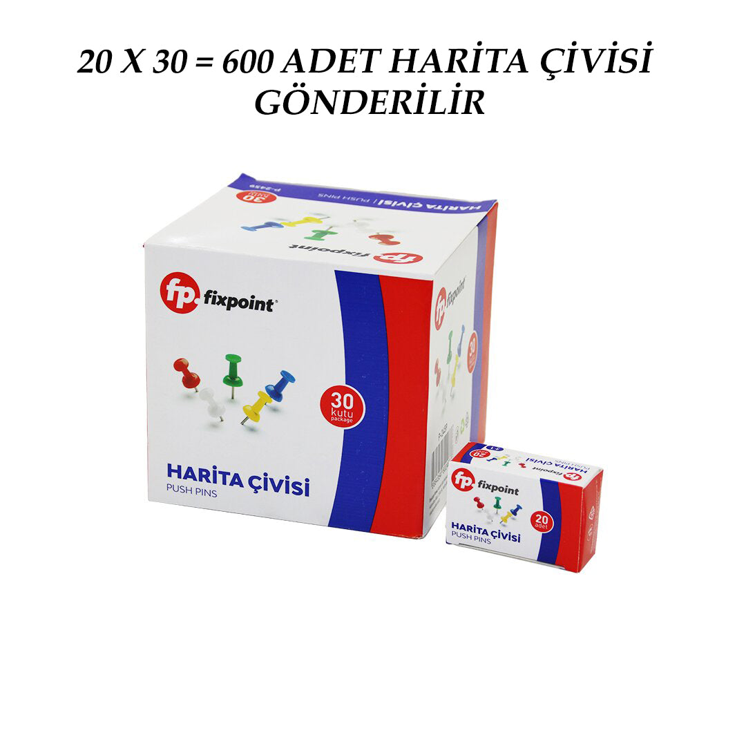 600 ADET HARİTA ÇİVİSİ RENKLİ = 20PCS X 30 (5286)
