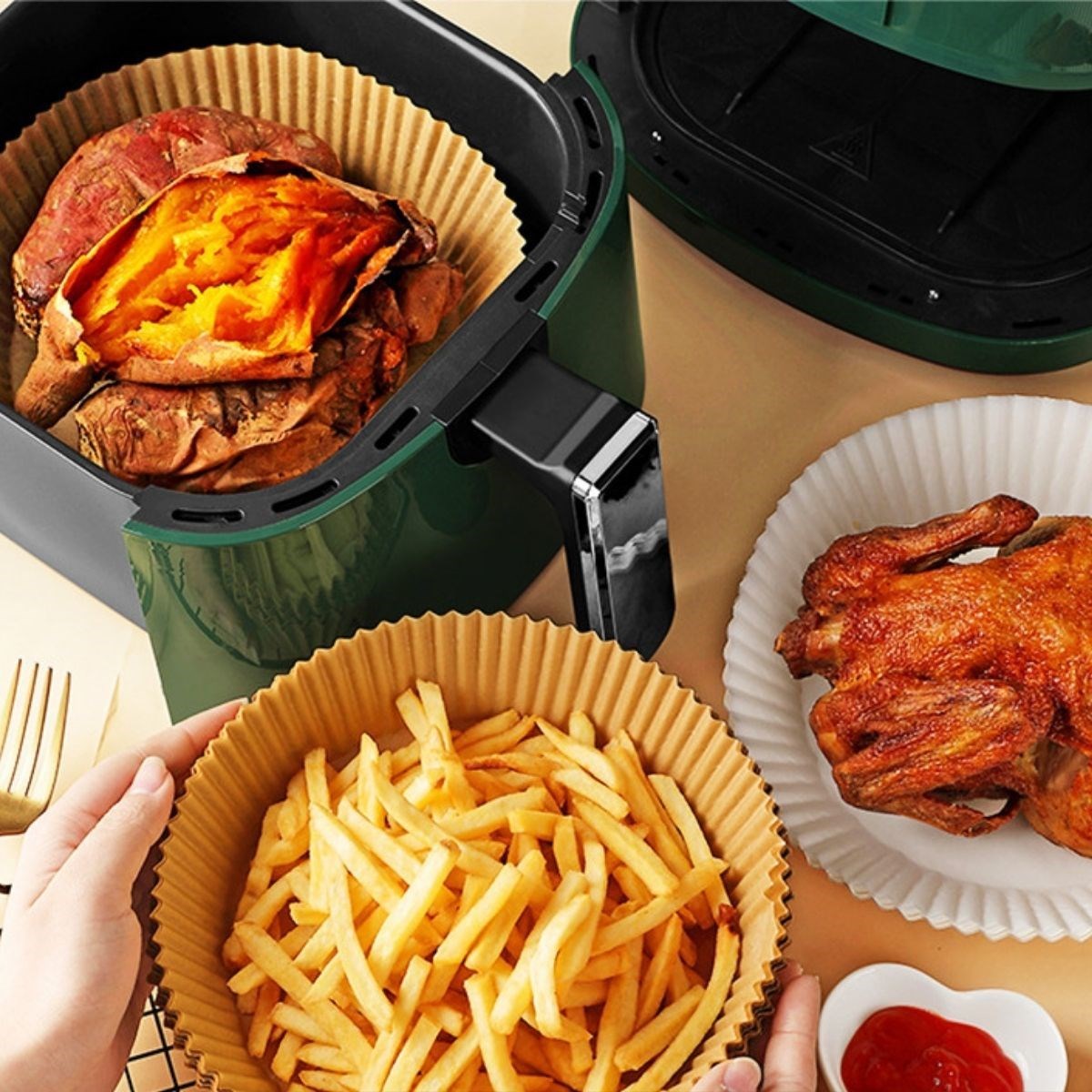 ANKAVERSE® 100 Adet Air Fryer Tek Kullanımlık Pişirme Kağıdı - Yuvarlak