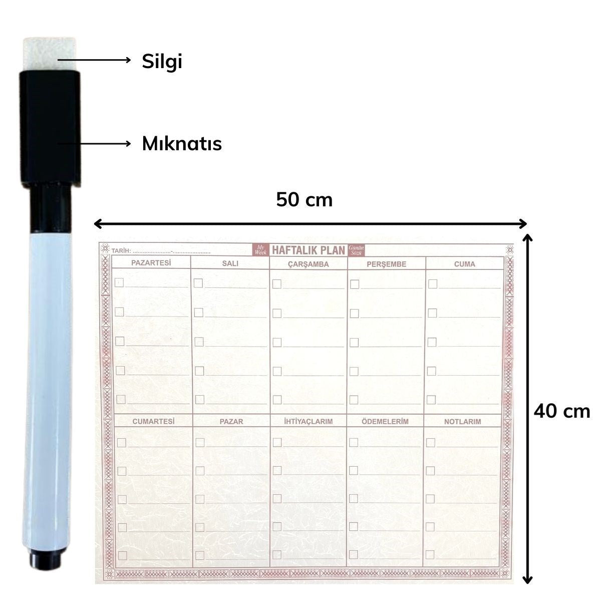 ANKAVERSE® Şeffaf Yapışkanlı Haftalık Planlayıcı (40x50 cm)