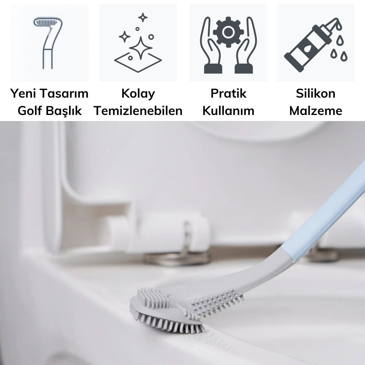 ANKAVERSE® Golf Tasarımlı Silikon WC Klozet Mutfak Temizlik Fırçası Kanca Hediyeli