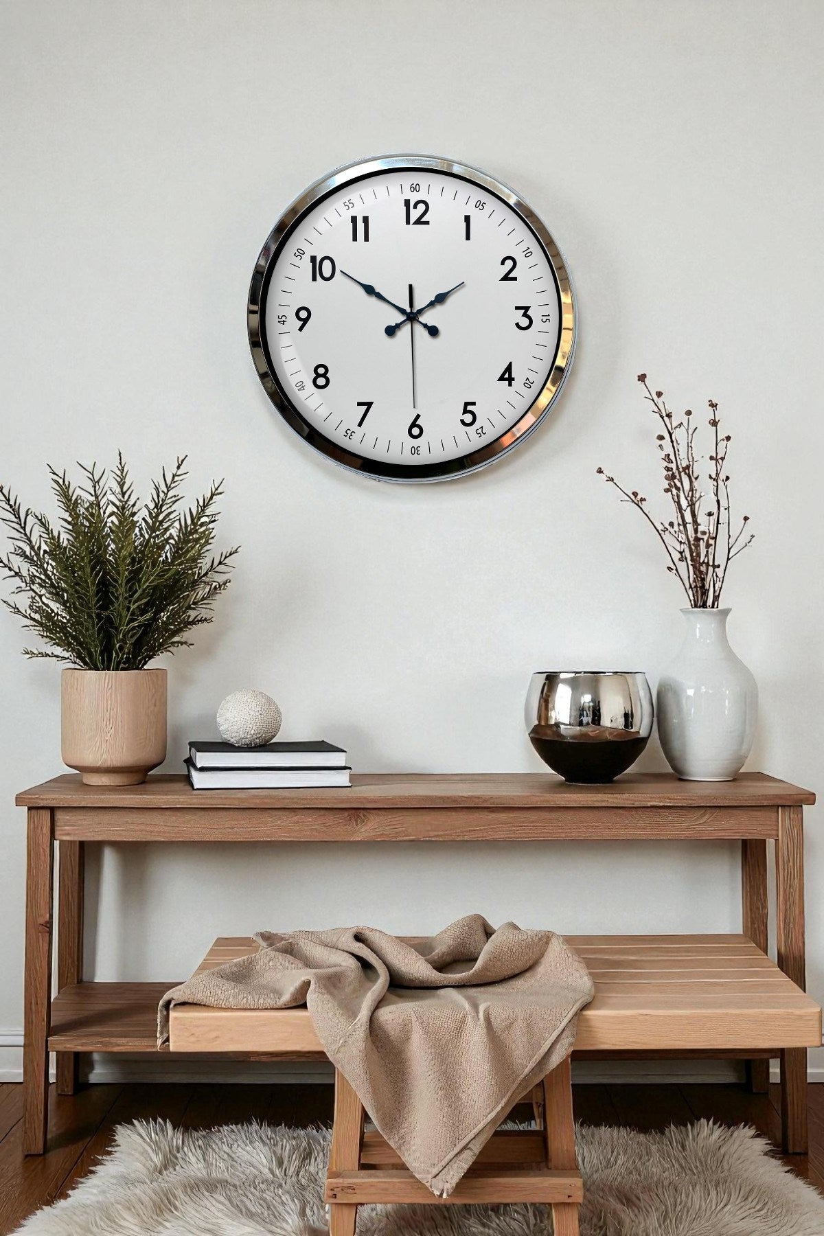 Zentime Modern Klasik 40 Cm Krom Metal Duvar Saati