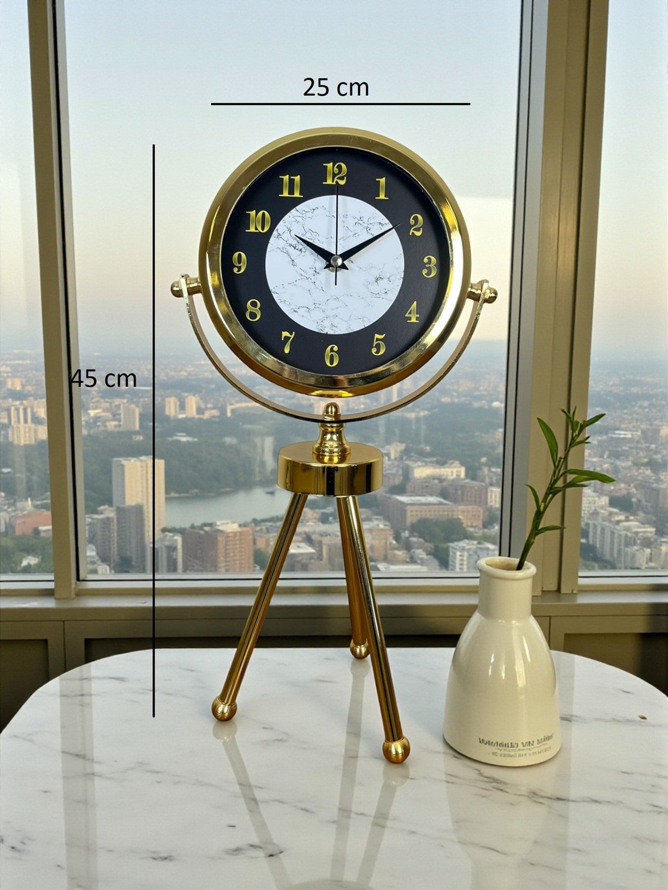 Zentime Golden Marble Üç Ayaklı Metal Masa Saati