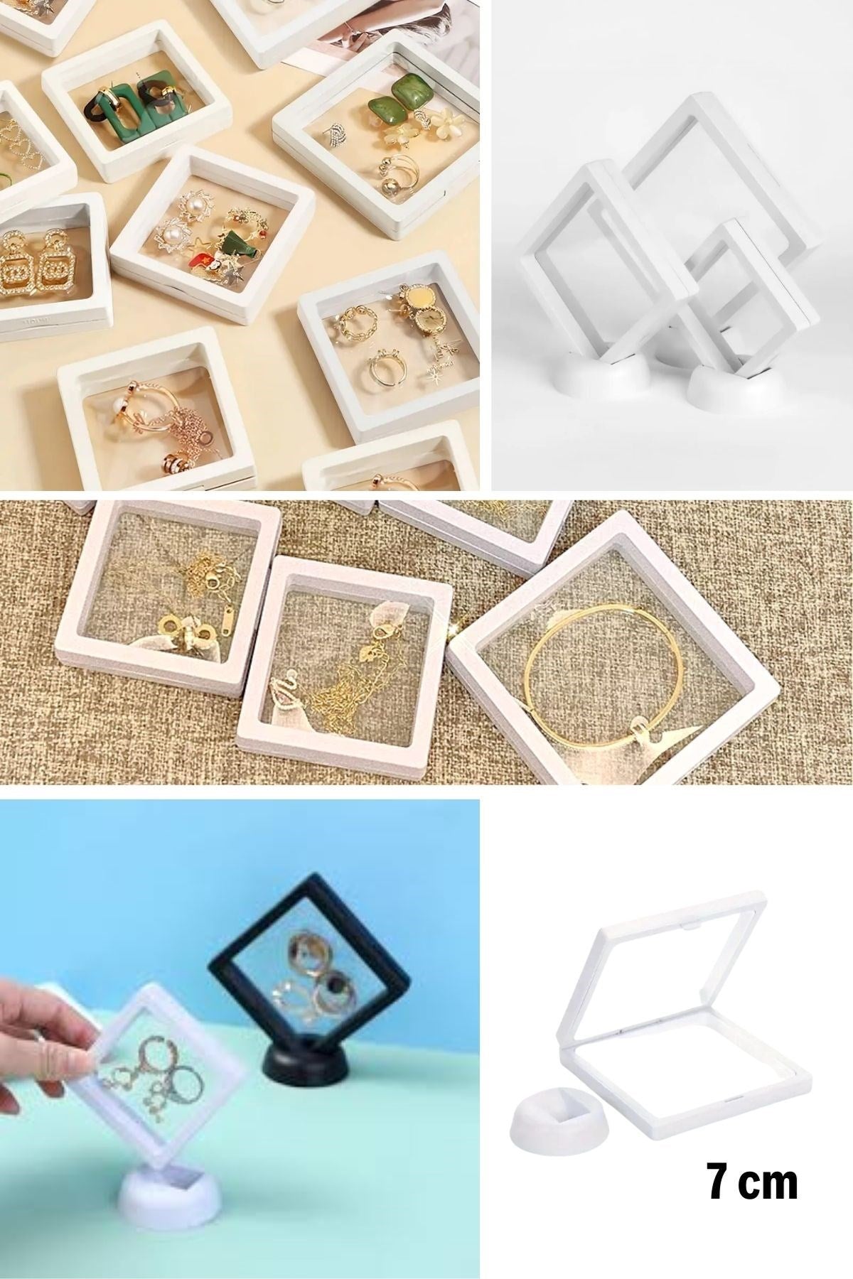 ANKAVERSE® 7x7 cm Standlı 3D Takı Ziynet Hatıra Koleksiyon Saklama Kutusu Şeffaf Film Çerçevesi