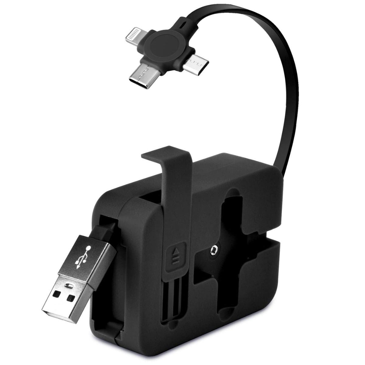 ANKAVERSE® Cep Tipi Telefon Tutuculu Makaralı Uzayıp Kısalabilen 3'ü 1 Arada USB Şarj Kablosu