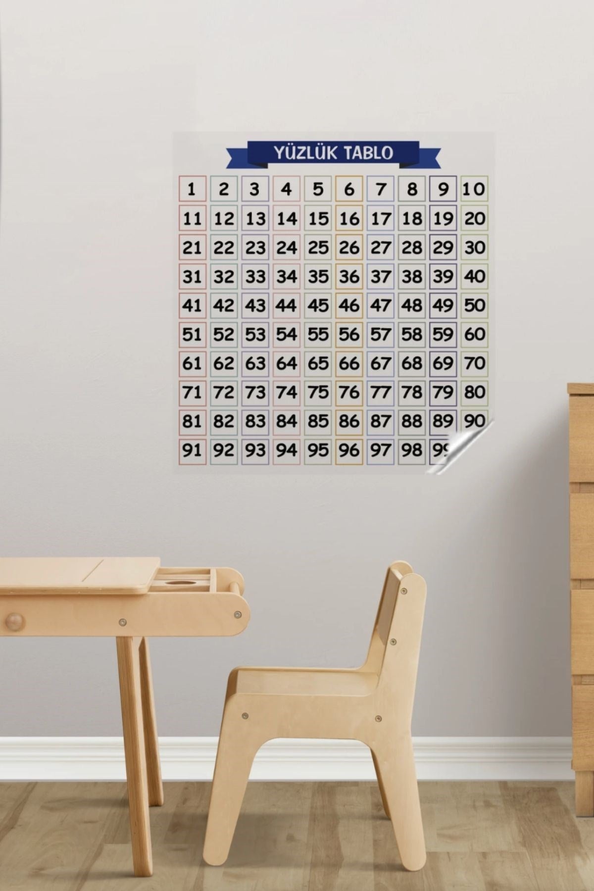 ANKAVERSE® Matematik Öğreten Yüzlük Tablo Duvarda İz Bırakmaz Akıllı Kağıt Yapışkansız Statik  60x60 cm