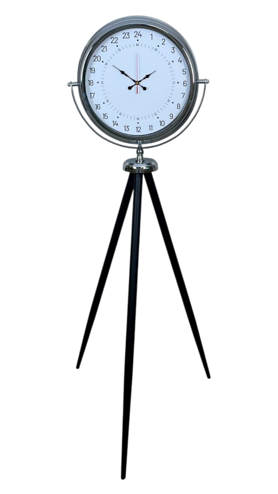 Krom 24 Saat Göstergeli Özel Tasarım Tripod Ayaklı Saat