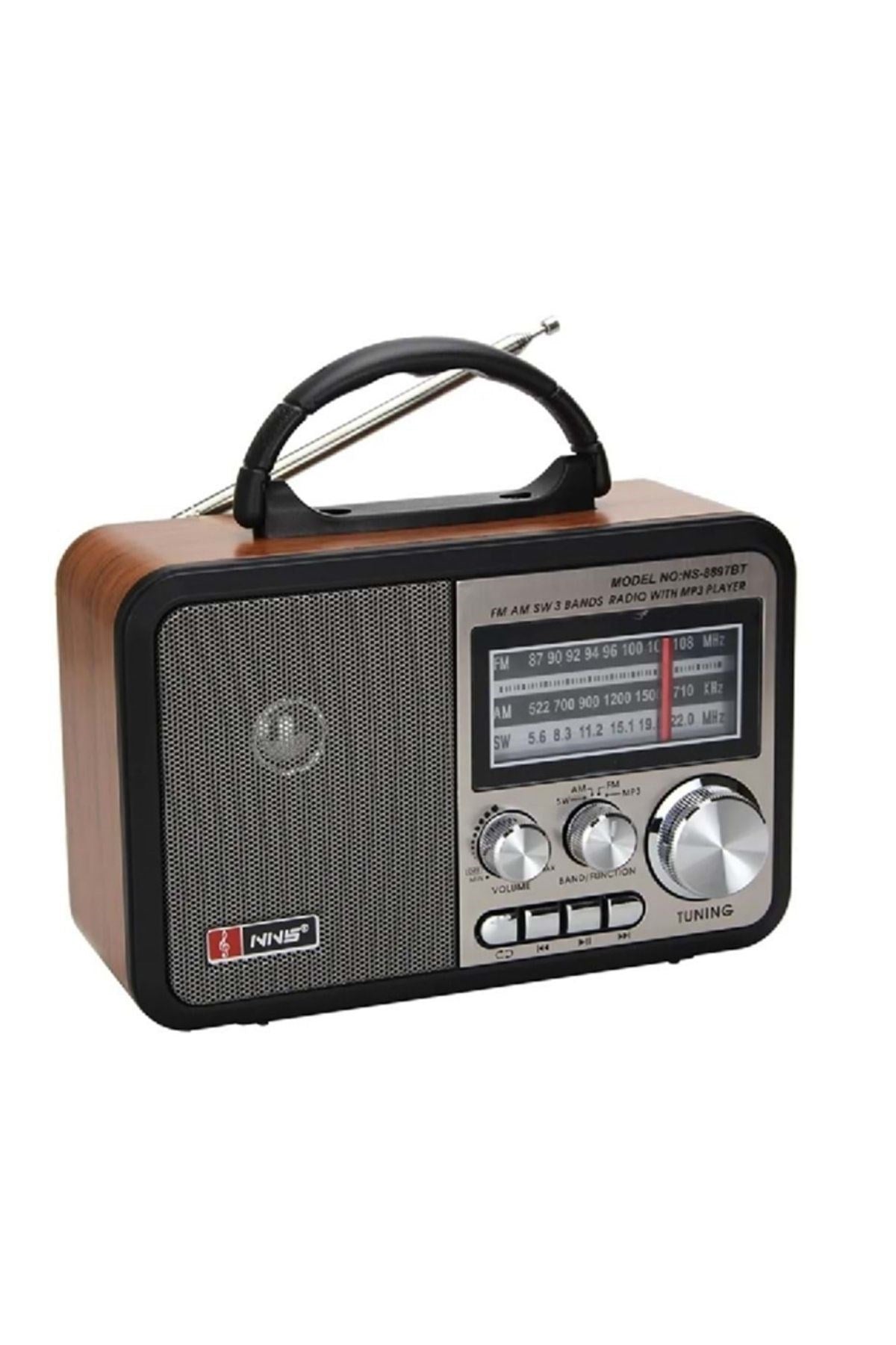 ANKAVERSE® Orta Boy Retro, Nostaljik, Ahşap Tasarım Bluetooth Hoparlörlü, Şarjlı, Taşınabilir FM/AM Destekli Radyo NS-8897