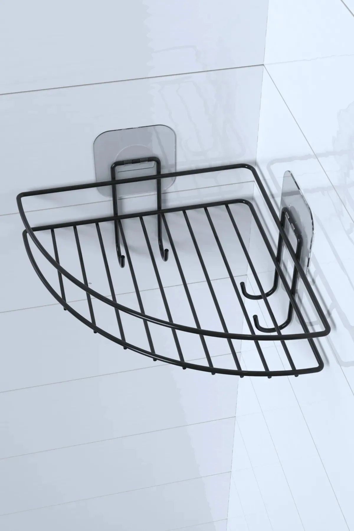 ANKAVERSE® Yapışkanlı Kancalı Köşe Banyo Rafı