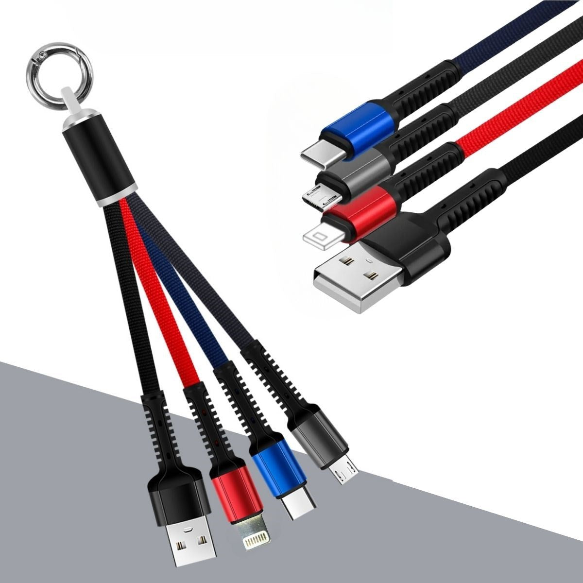 ANKAVERSE® Işıklı 3'ü 1 Arada Anahtarlık Şarj Kablosu - Micro, Type-C & Lightning Uyumlu