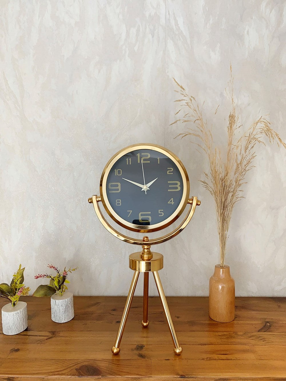 Gold Metal Mini Tripod Siyah İnci Masa Saati 45×26 cm - Şık ve Modern Dekoratif Tasarım
