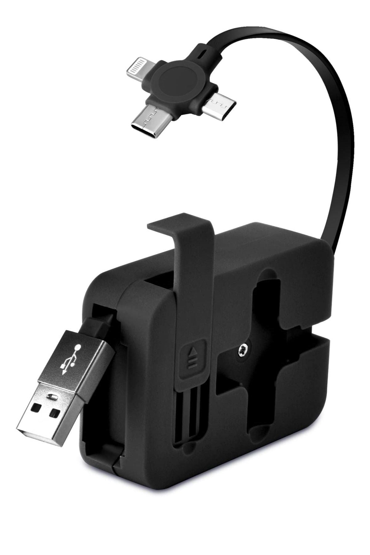 ANKAVERSE® Cep Tipi Telefon Tutuculu Makaralı Uzayıp Kısalabilen 3'ü 1 Arada USB Şarj Kablosu