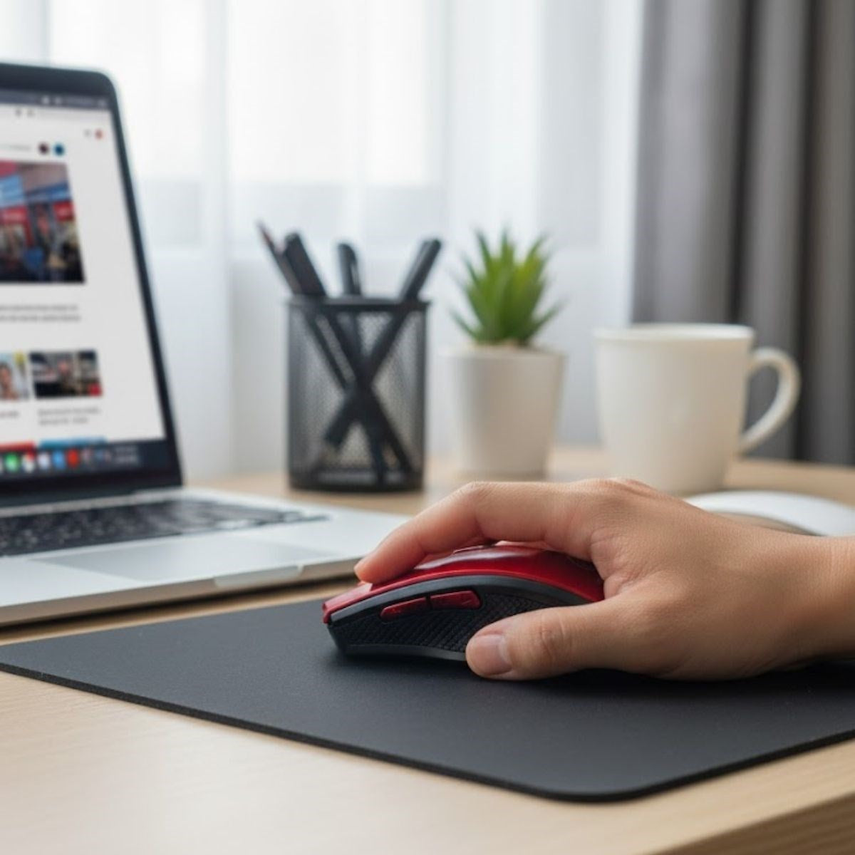 ANKAVERSE® Kırmızı Renkli Baş Parmak Destekli Ergonomik Sessiz Kablosuz Mouse – USB Alıcılı, Ofis ve Oyun İçin Konforlu Bilgisayar Faresi MS6300