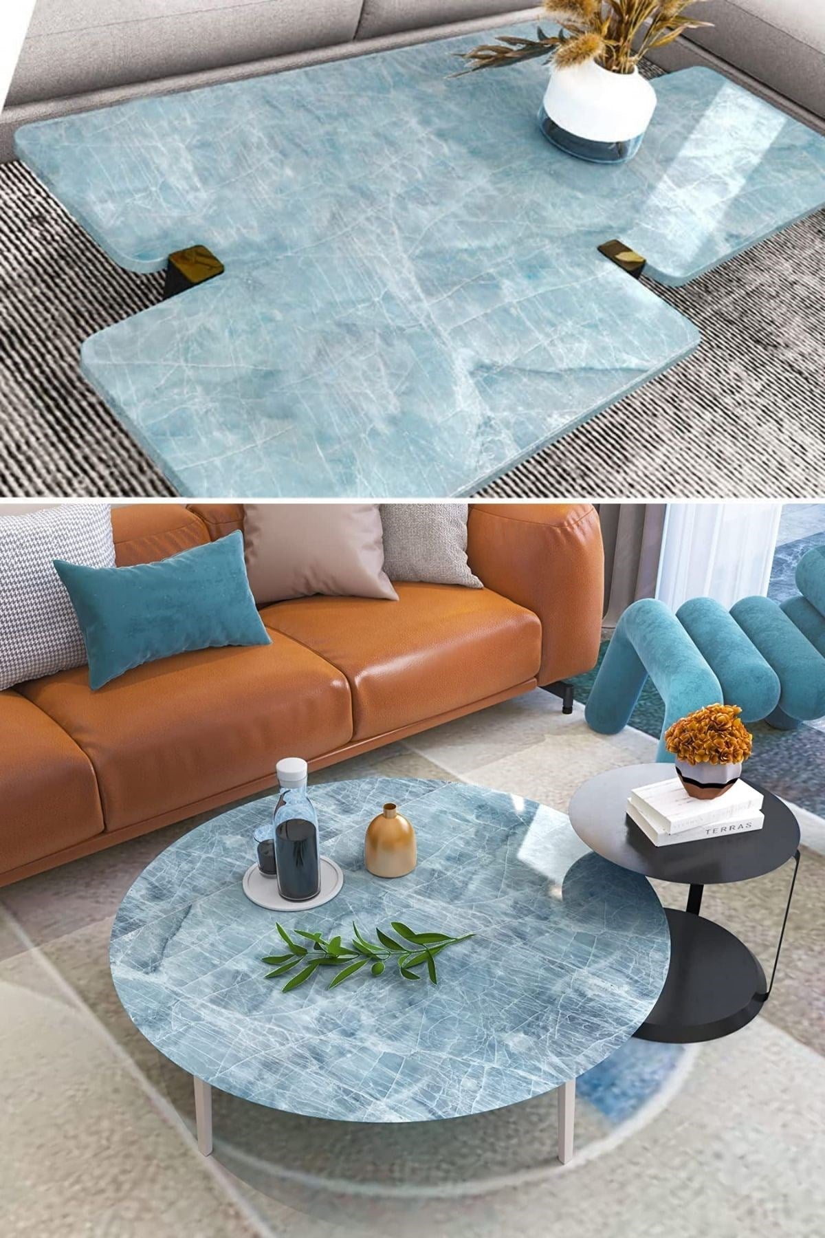 ANKAVERSE® Mavi Mermer Desenli Su Geçirmez Yapışkanlı Folyo Sticker - 5m x 60cm