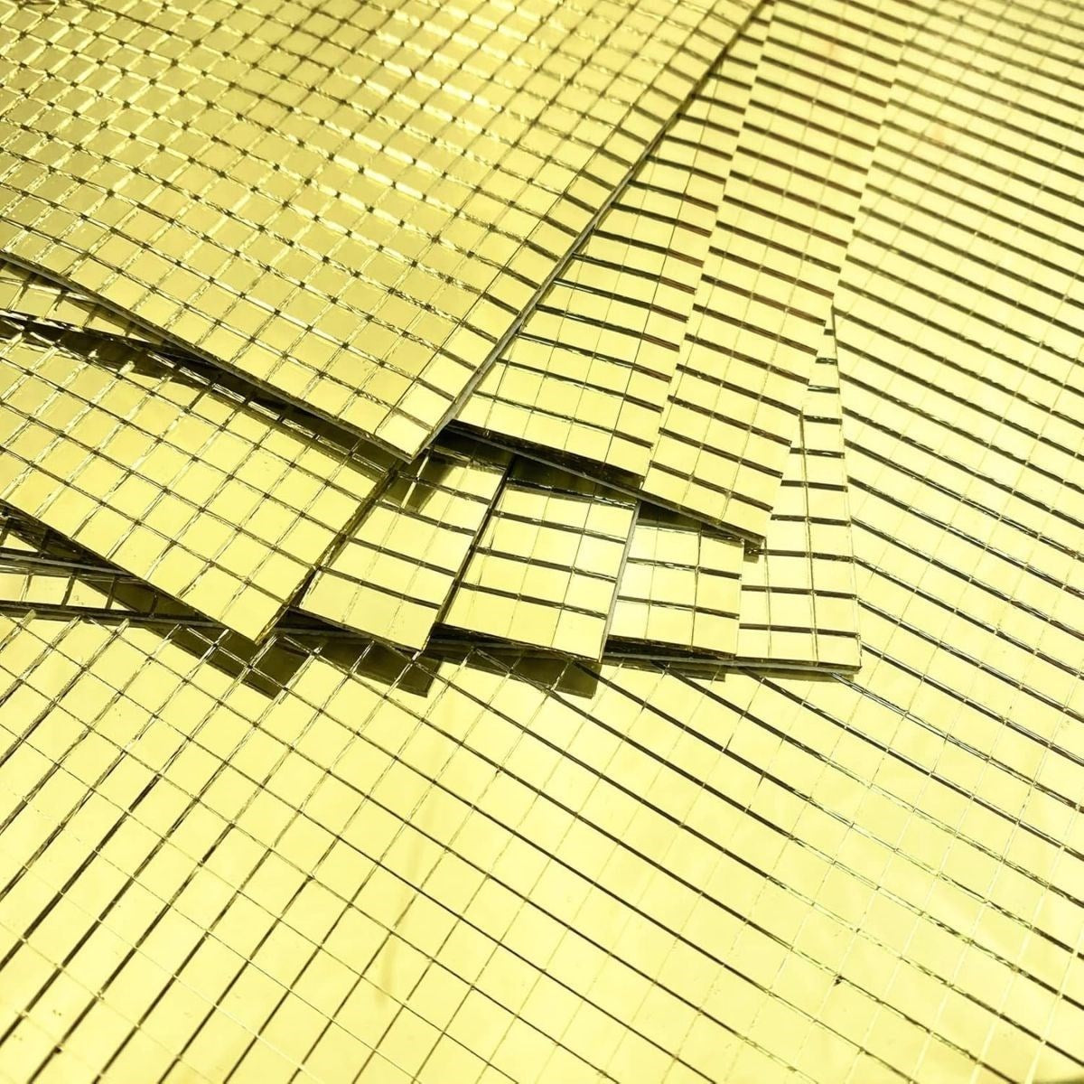 ANKAVERSE® Kare Gold Cam Mozaik Fayans Çıkartmaları El İşi Kare Cam Fayans Kendinden Yapışkanlı Aynalı Dekor Panel 30x30 Cm