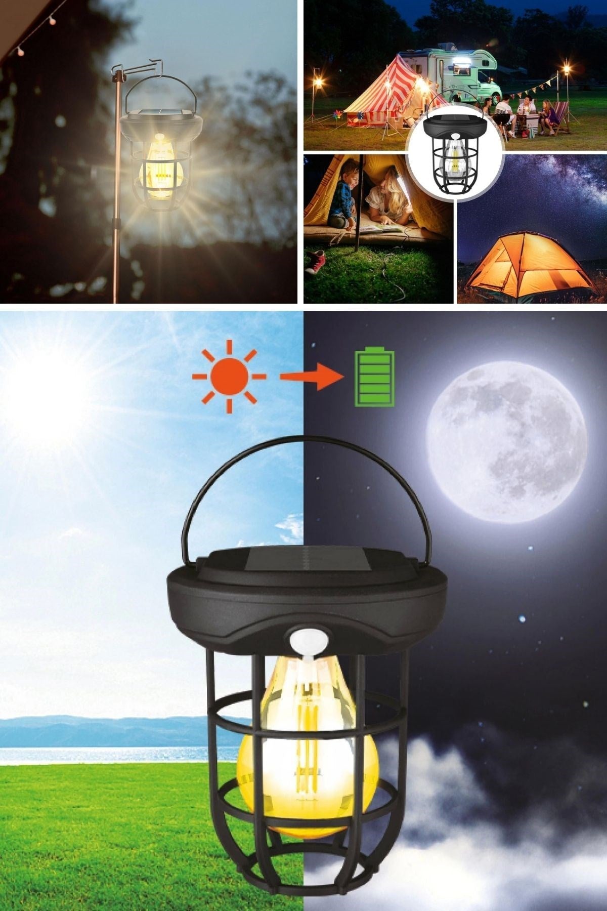 ANKAVERSE® Solar Kamp Feneri – Güneş Enerjili, Otomatik Şarj ve Gece Işığı, Taşınabilir ve Asılabilir LED Dış Mekan Lamba
