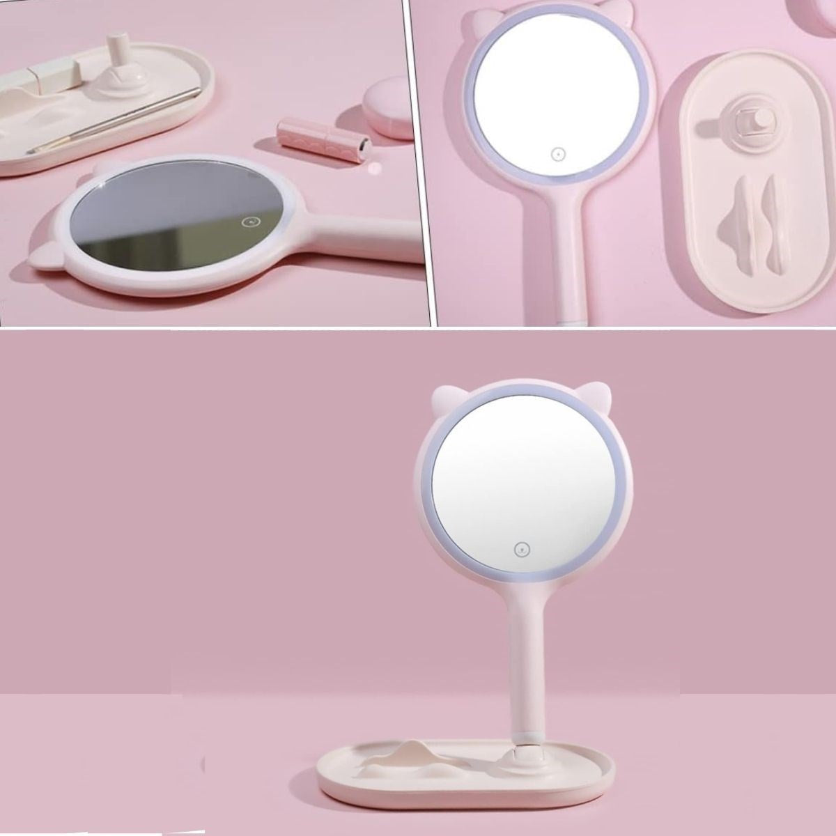 ANKAVERSE® Kedi Kulaklı LED Makyaj Aynası ve Telefon Standı