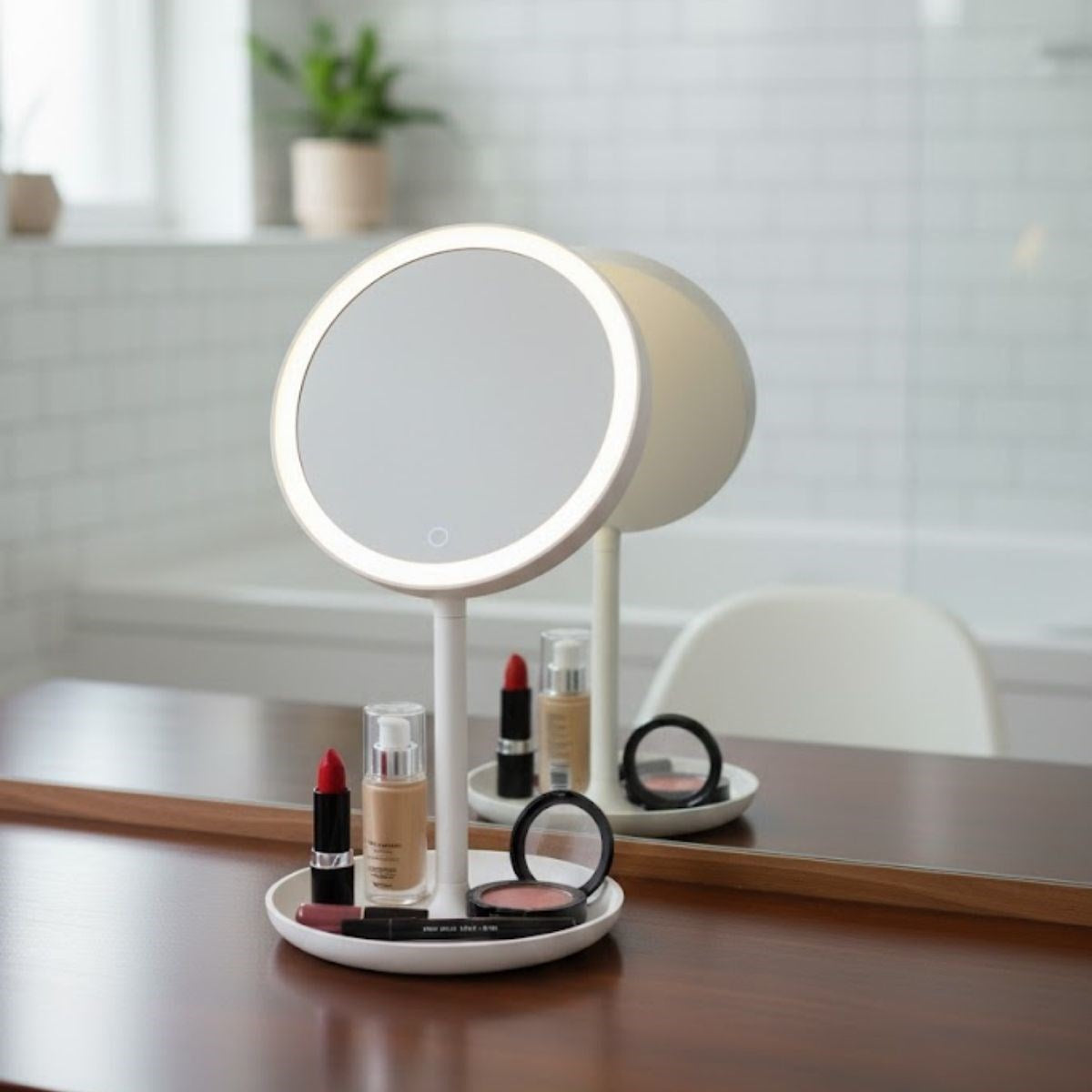 ANKAVERSE® LED Işıklı Yuvarlak Makyaj Aynası – Dokunmatik Ayarlanabilir Işık Tonlu, 360° Döner Masaüstü Profesyonel Makyaj ve Cilt Bakım Aynası