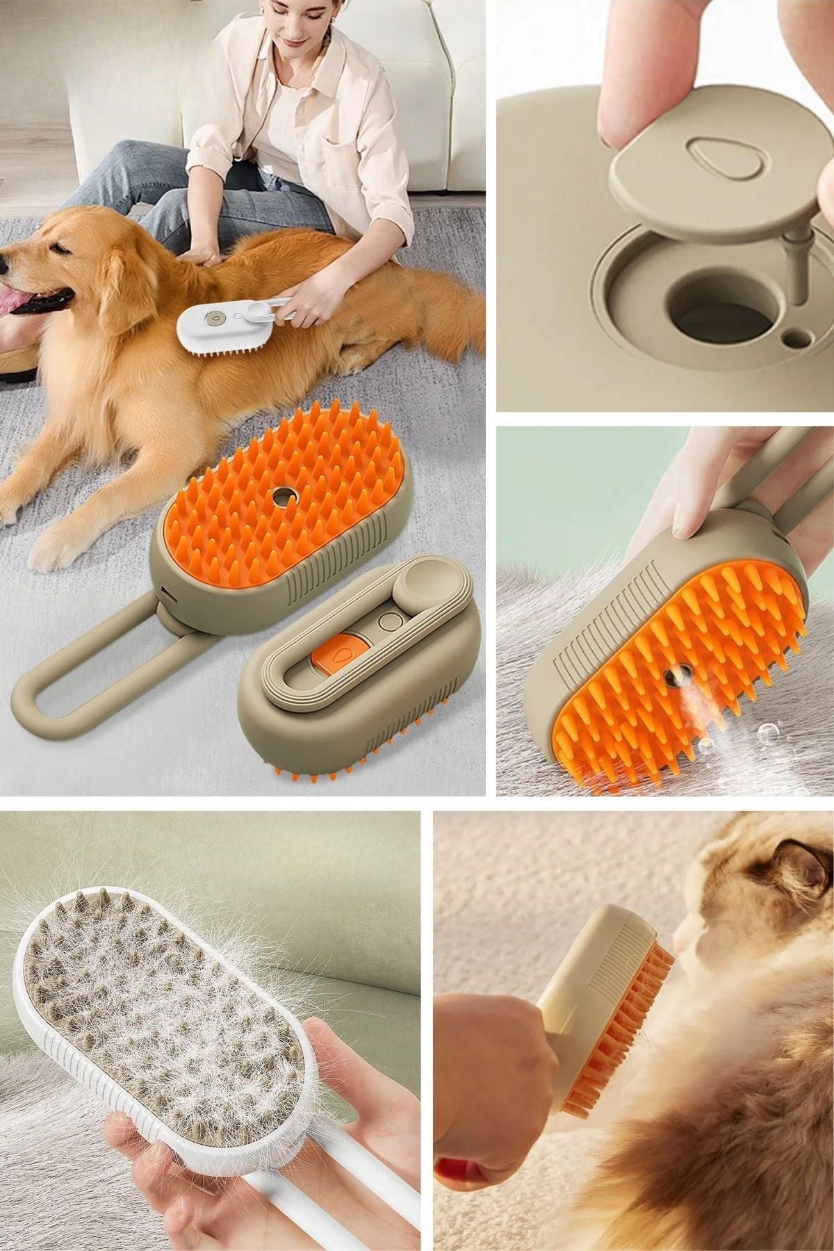 ANKAVERSE®  Saplı Su Püskürtmeli Kedi Köpek Fırçası Masaj Etkili Tüy Toplama Tarağı
