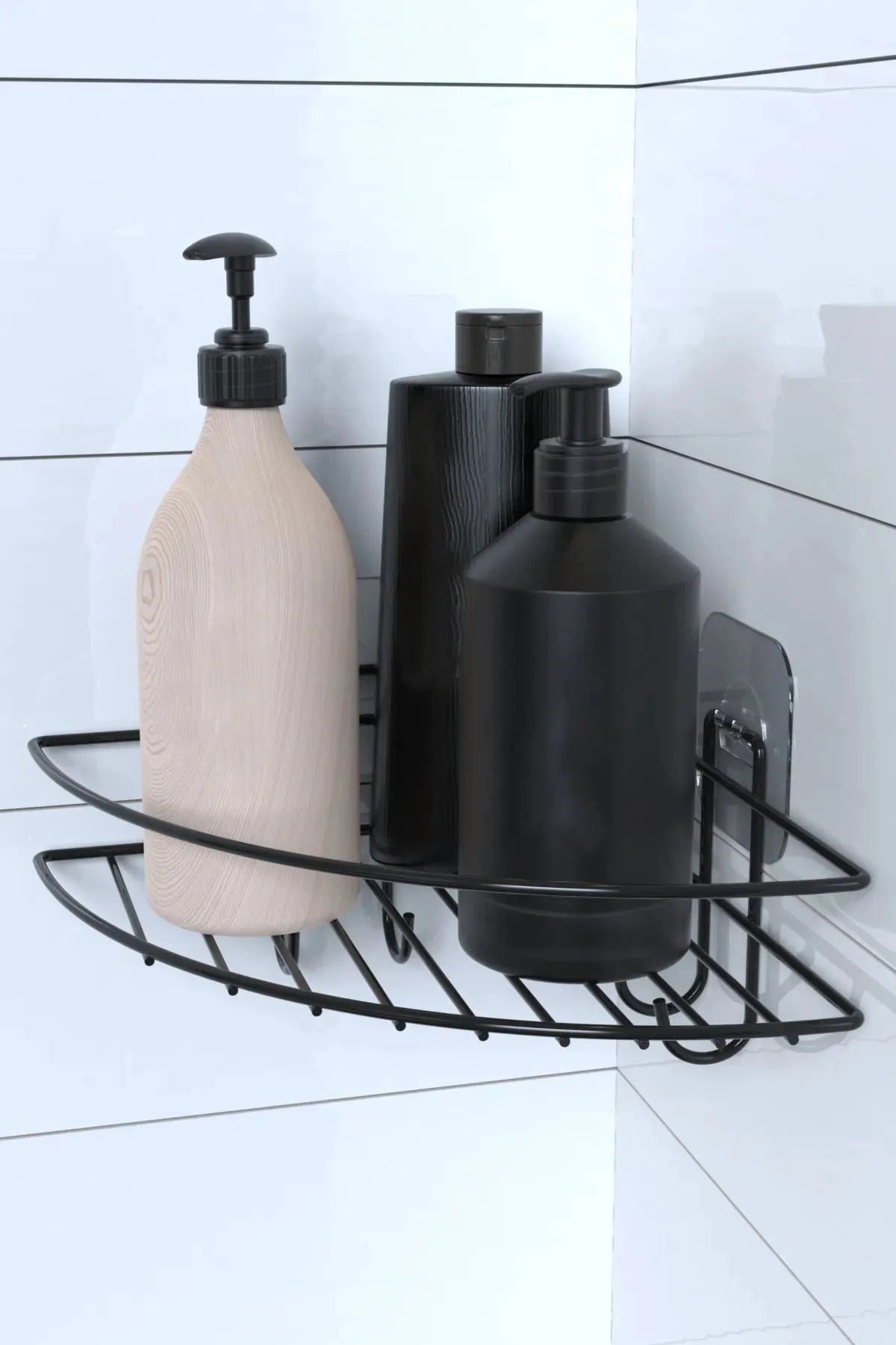 ANKAVERSE® Yapışkanlı Kancalı Köşe Banyo Rafı