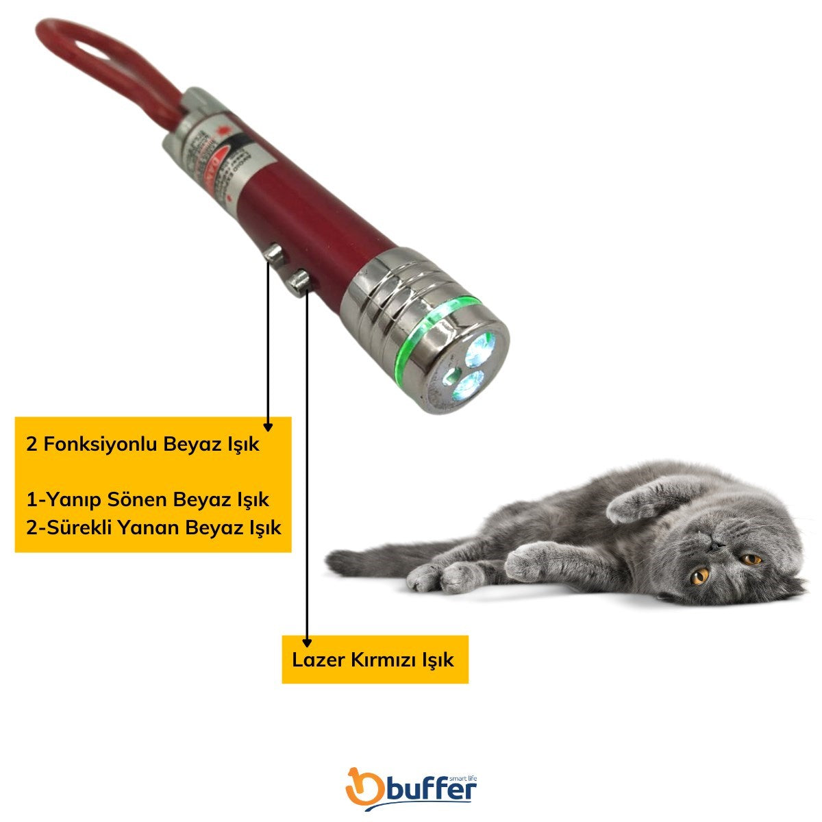 ANKAVERSE® 3'ü 1 Arada LED Lazer Kedi Köpek Oyuncağı Anahtarlık