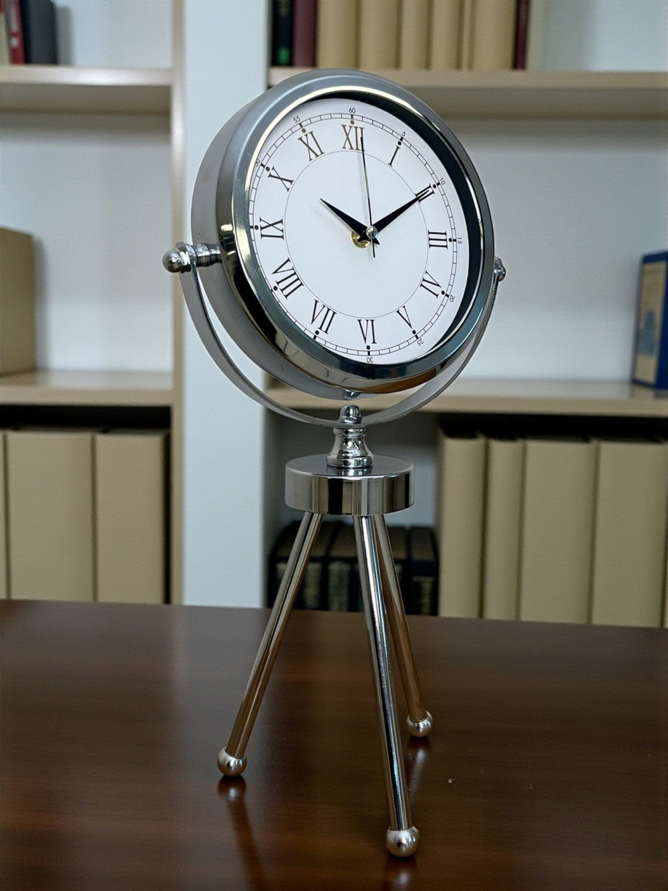 Zentime Silver Heritage Üç Ayaklı Krom Metal Masa Saati