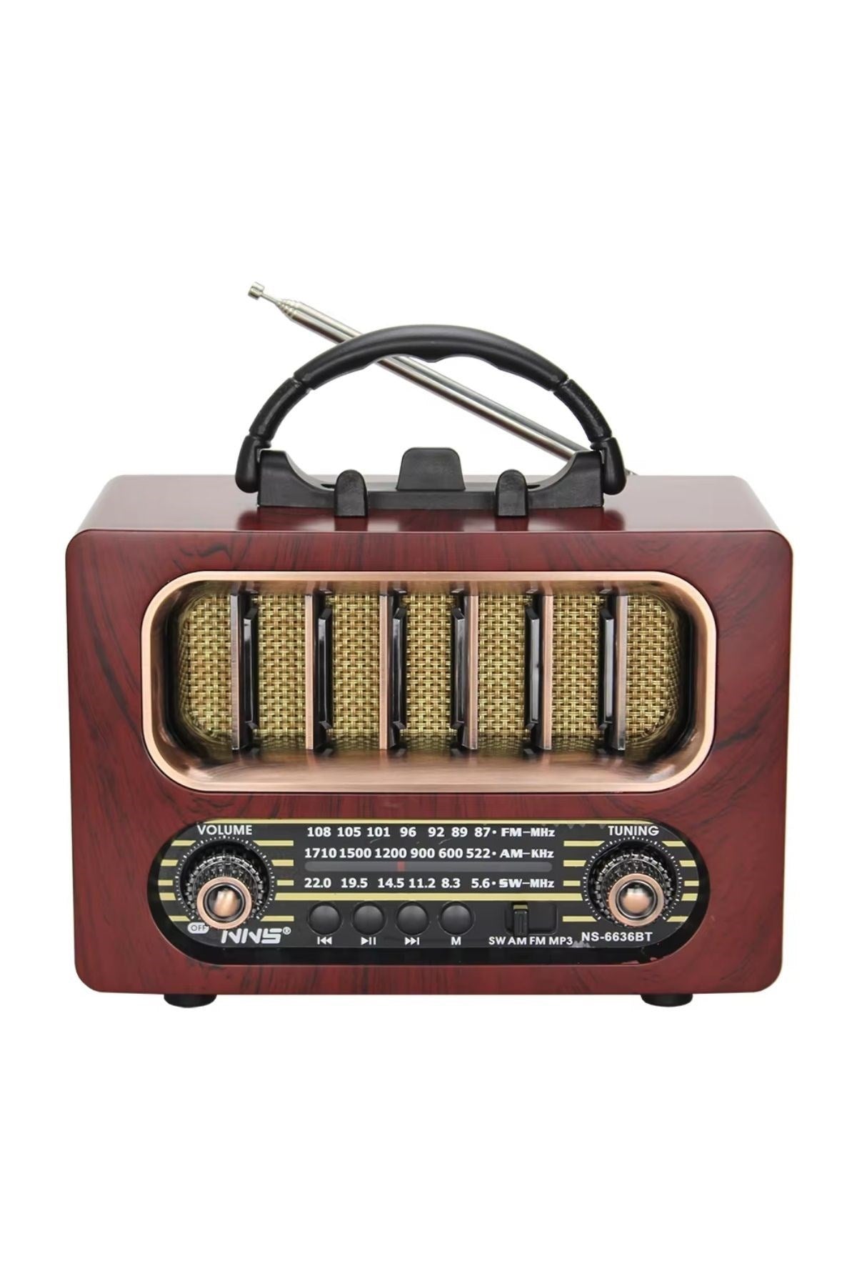 ANKAVERSE® Orta Boy Retro Ahşap Tasarım Bluetooth Hoparlörlü Radyo - FM/AM Destekli, Şarjlı ve Taşınabiliri Radyo NS-6636