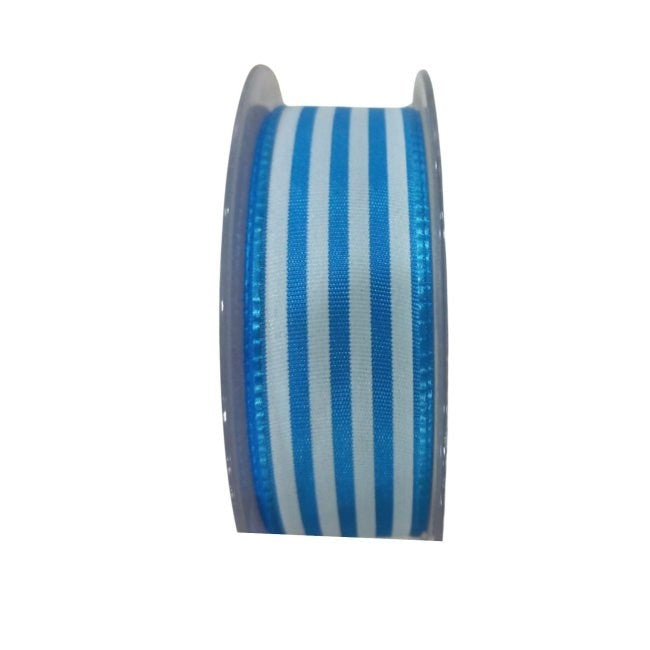 Tafta Çizgi Desen Kurdele 25 mm Mavi 10 Metre