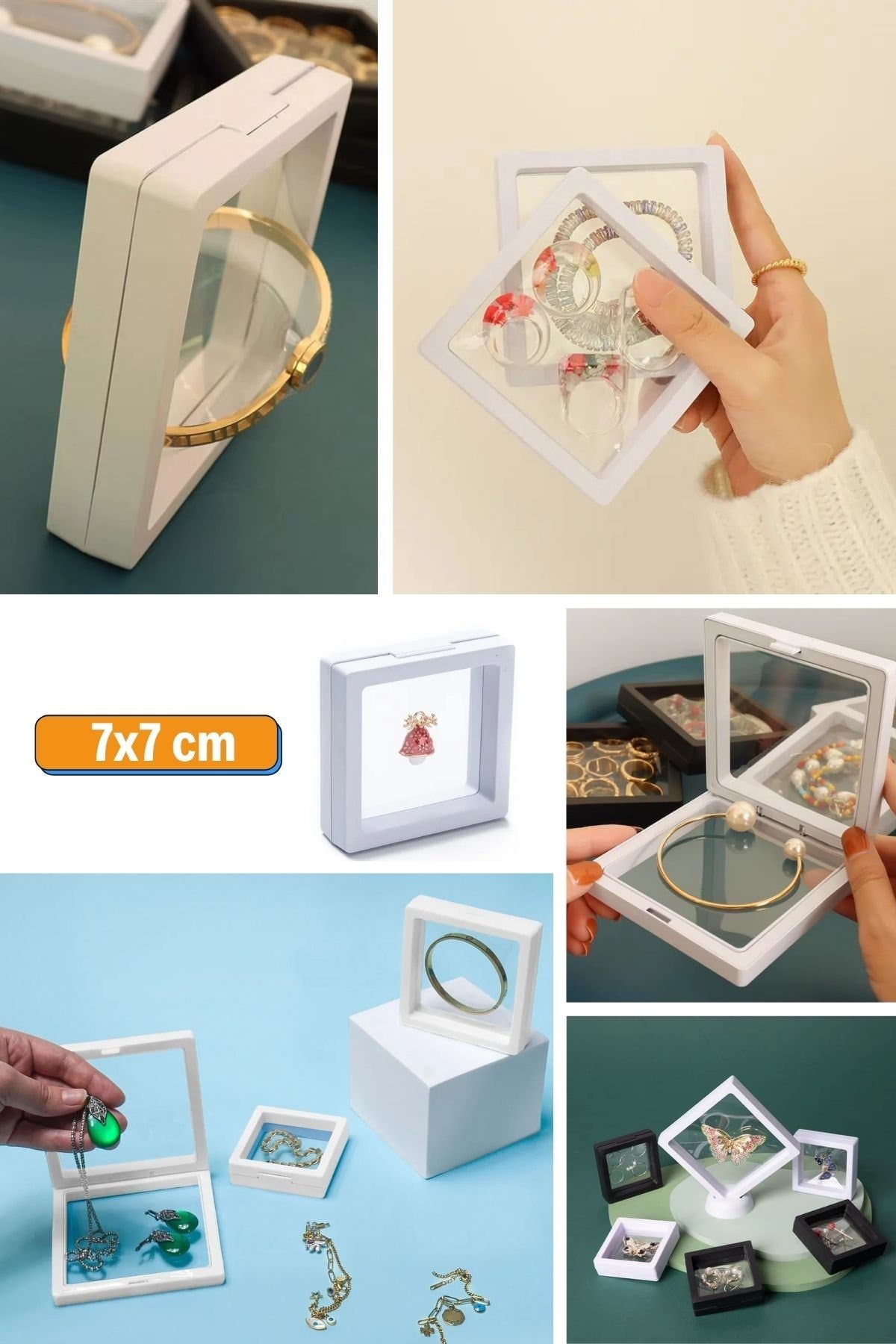 ANKAVERSE® 7x7 cm Standlı 3D Takı Ziynet Hatıra Koleksiyon Saklama Kutusu Şeffaf Film Çerçevesi