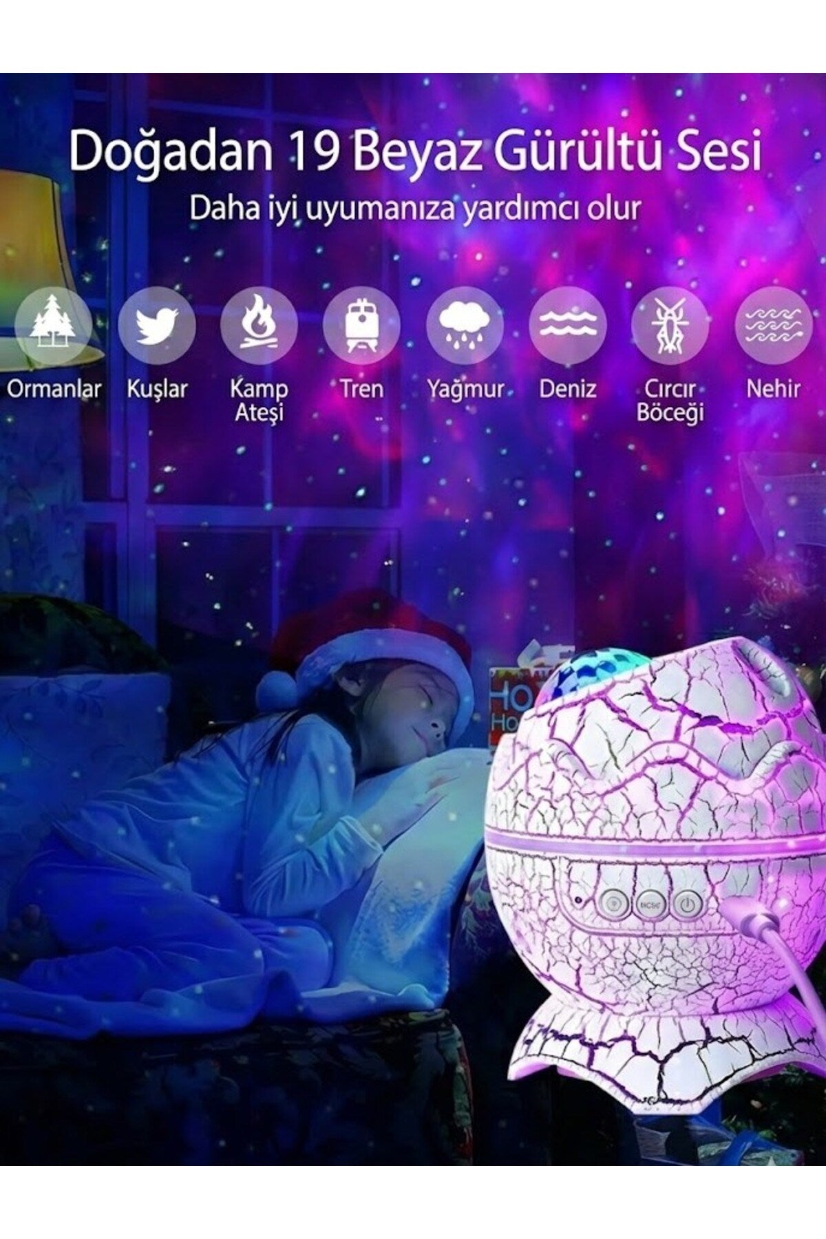 Bluetooth Hoparlörlü RGB Gece Lambası - Dinazor yumurtası Işıklı, Uzaktan Kumandalı Dekor Lamba